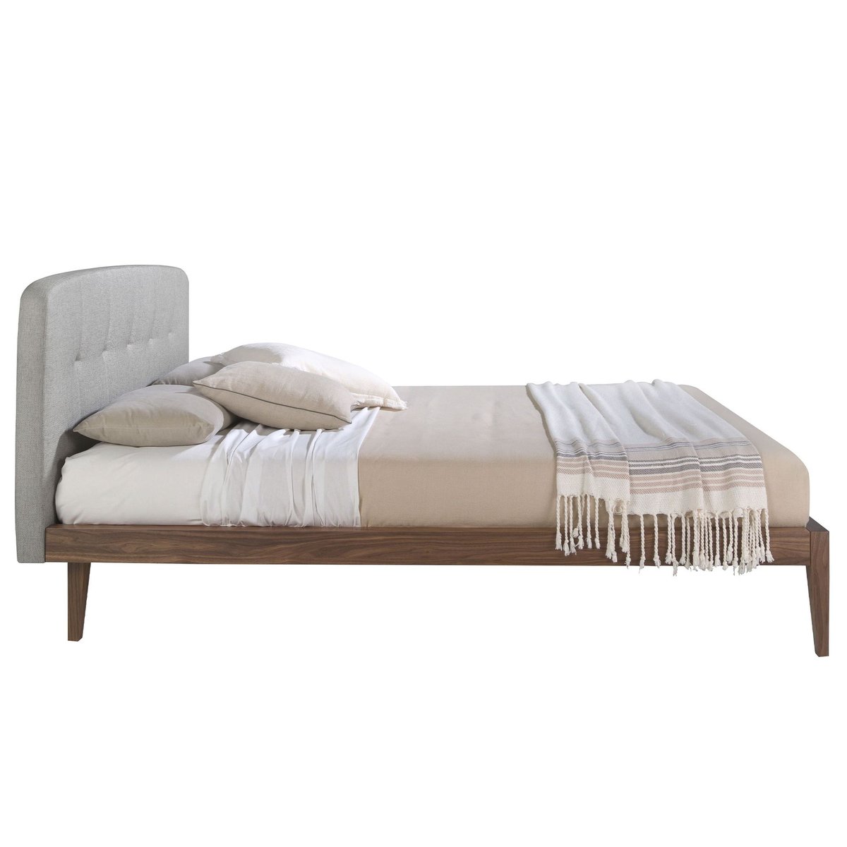 Lit tufté en tissu gris gris | noyer, ANGEL CERDA