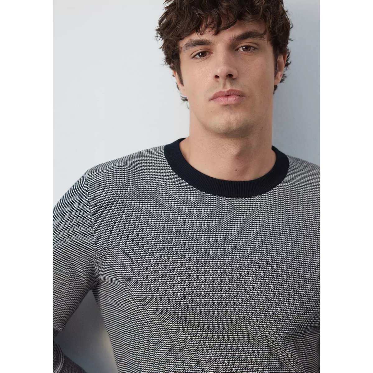Pull-over 100 % coton maille fine bleu marine, MANGO MAN