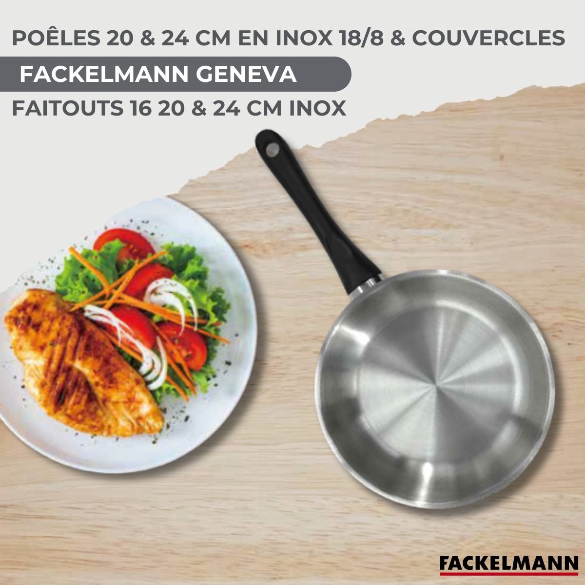 Batterie 2 poêles 20/24cm + 3 faitouts 16/20/24cm BRILLANT inox|noir, FACKELMANN