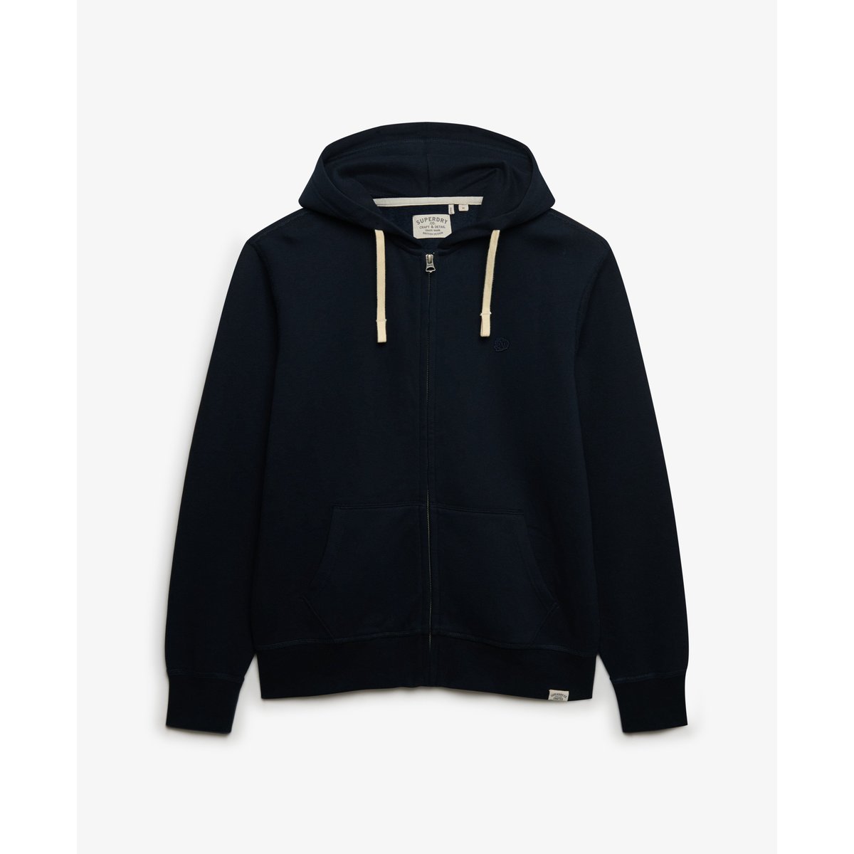 Sweat à capuche zippé Monogram brodé bleu marine foncé, SUPERDRY