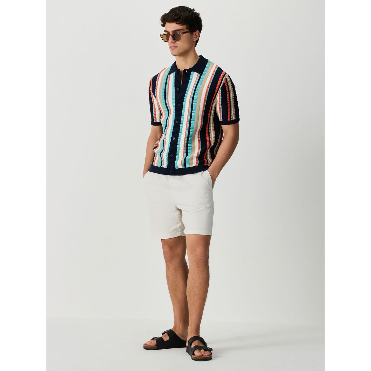 Chemise standard en maille à rayures bleu marine/blanc, NEXT