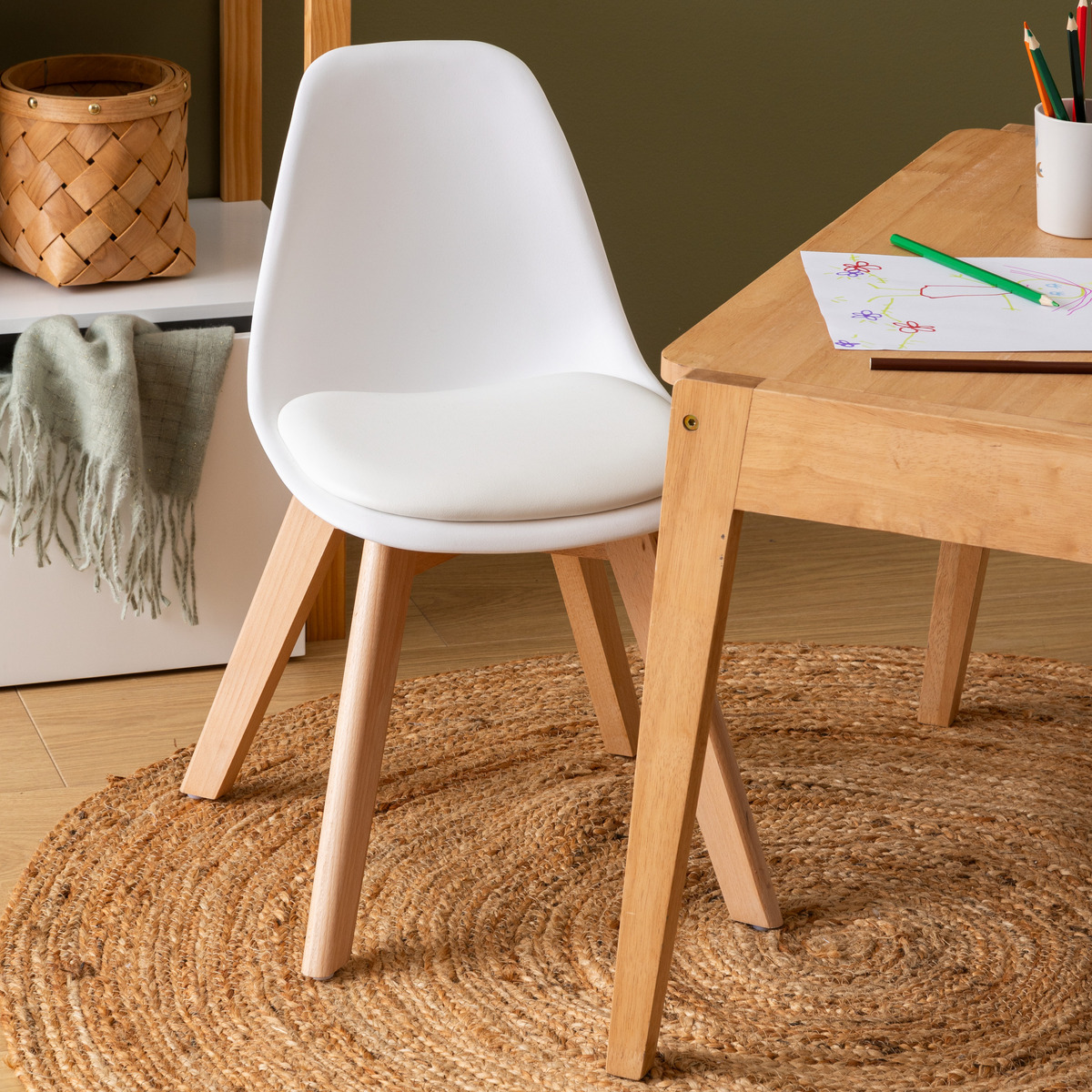 Chaise enfant design scandinave piètement hêtre BAYA blanc, ATMOSPHERA FOR KIDS