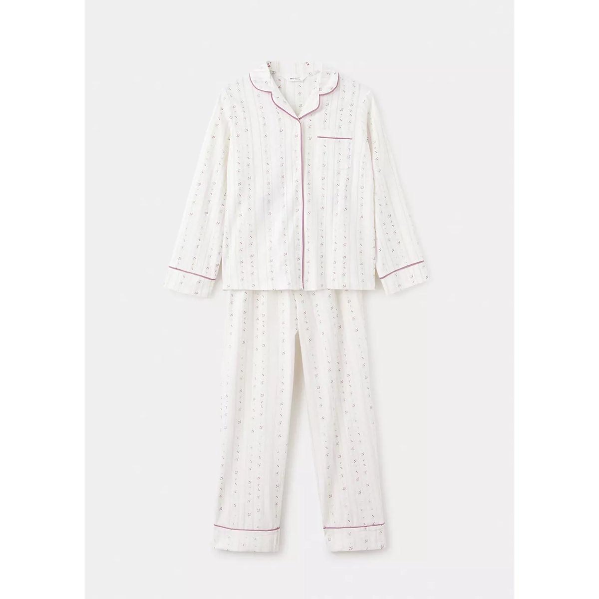 Pyjama complet imprimé à fleurs blanc cassé, MANGO KIDS