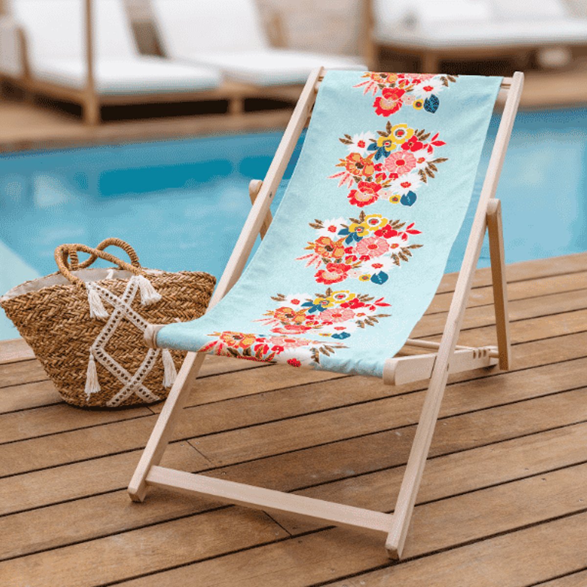 Chilienne en eucalyptus et toile outdoor, KIMIKO bleu, VENT DE BOHÈME