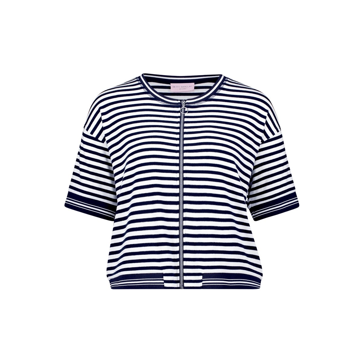 Cardigan façon t-shirt à fermeture zippée blanc/bleu, BETTY BARCLAY
