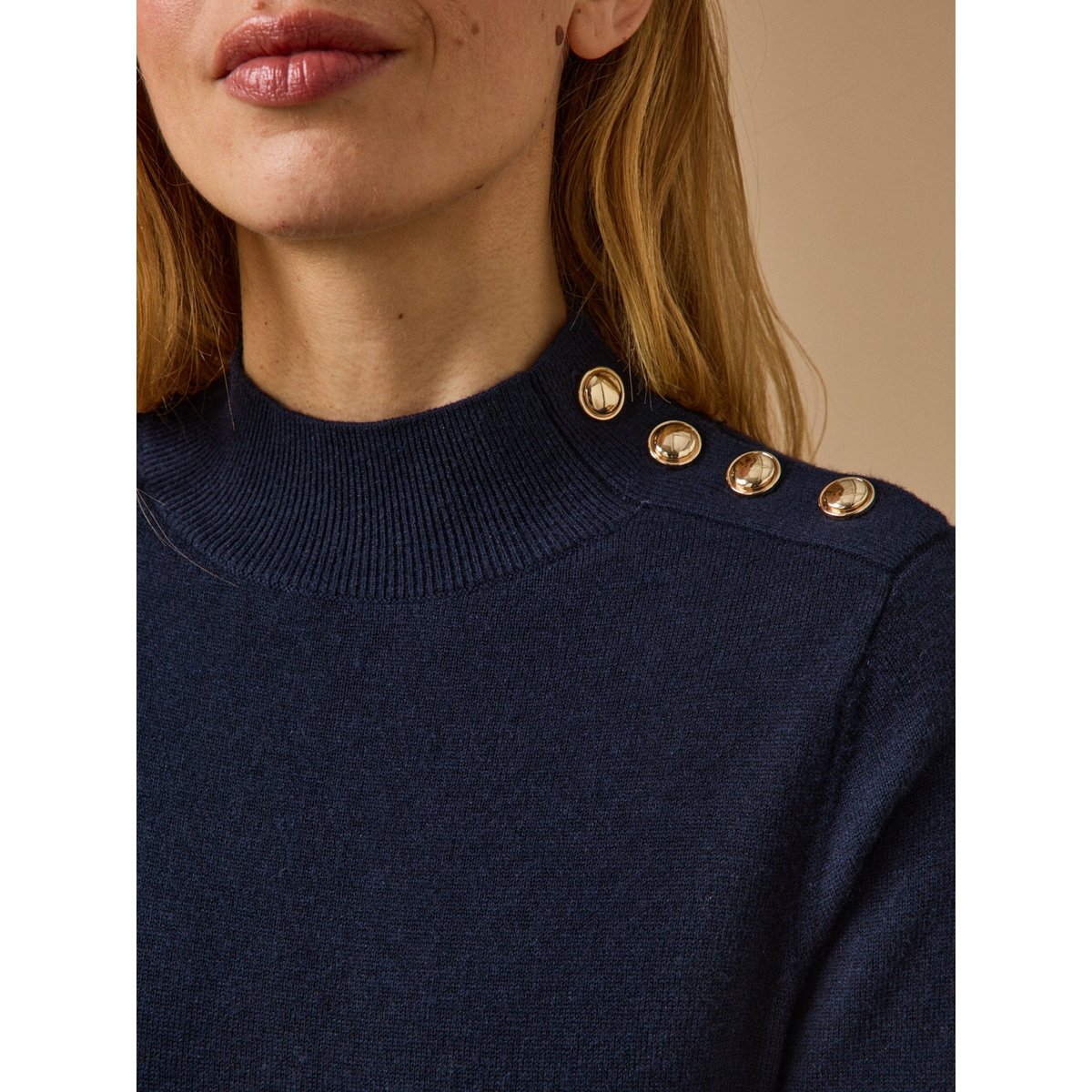 Robe-pull col montant boutons dorés encre, CYRILLUS