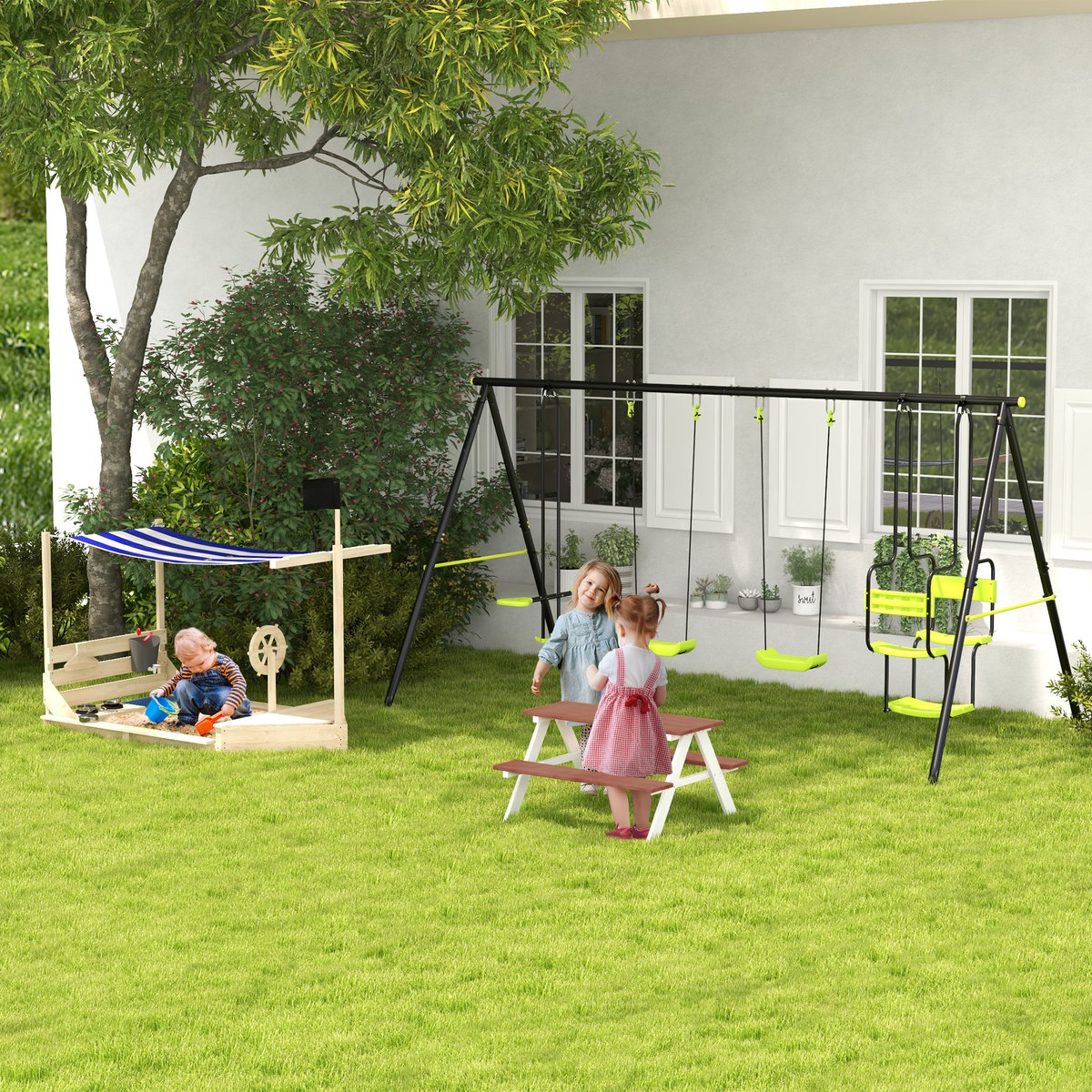 Balançoire pour enfants Acier Vert vert, OUTSUNNY