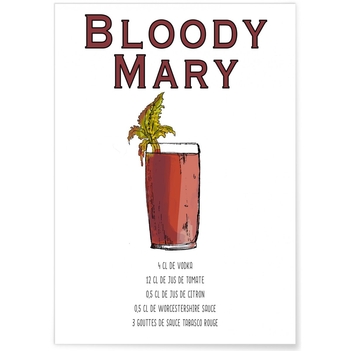 Affiche Cocktail Bloody Mary blanc, L'AFFICHERIE