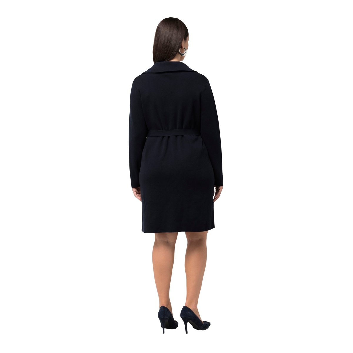 Robe en maille avec ceinture. Col chemise marine, ULLA POPKEN