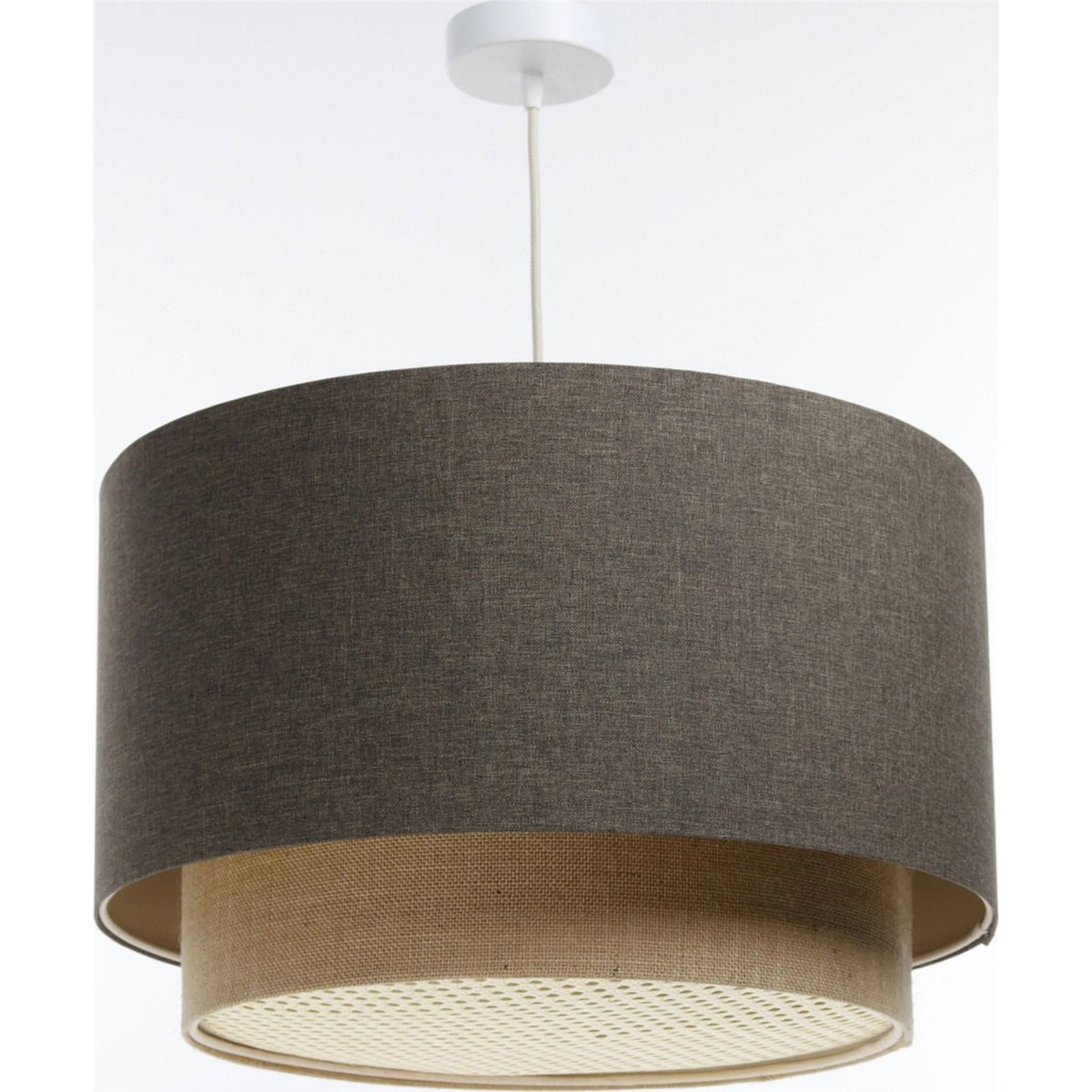 Suspension en tissu rond avec diffuseur rotin Boho Elegant beige crème avec rotin naturel, BPS KONCEPT