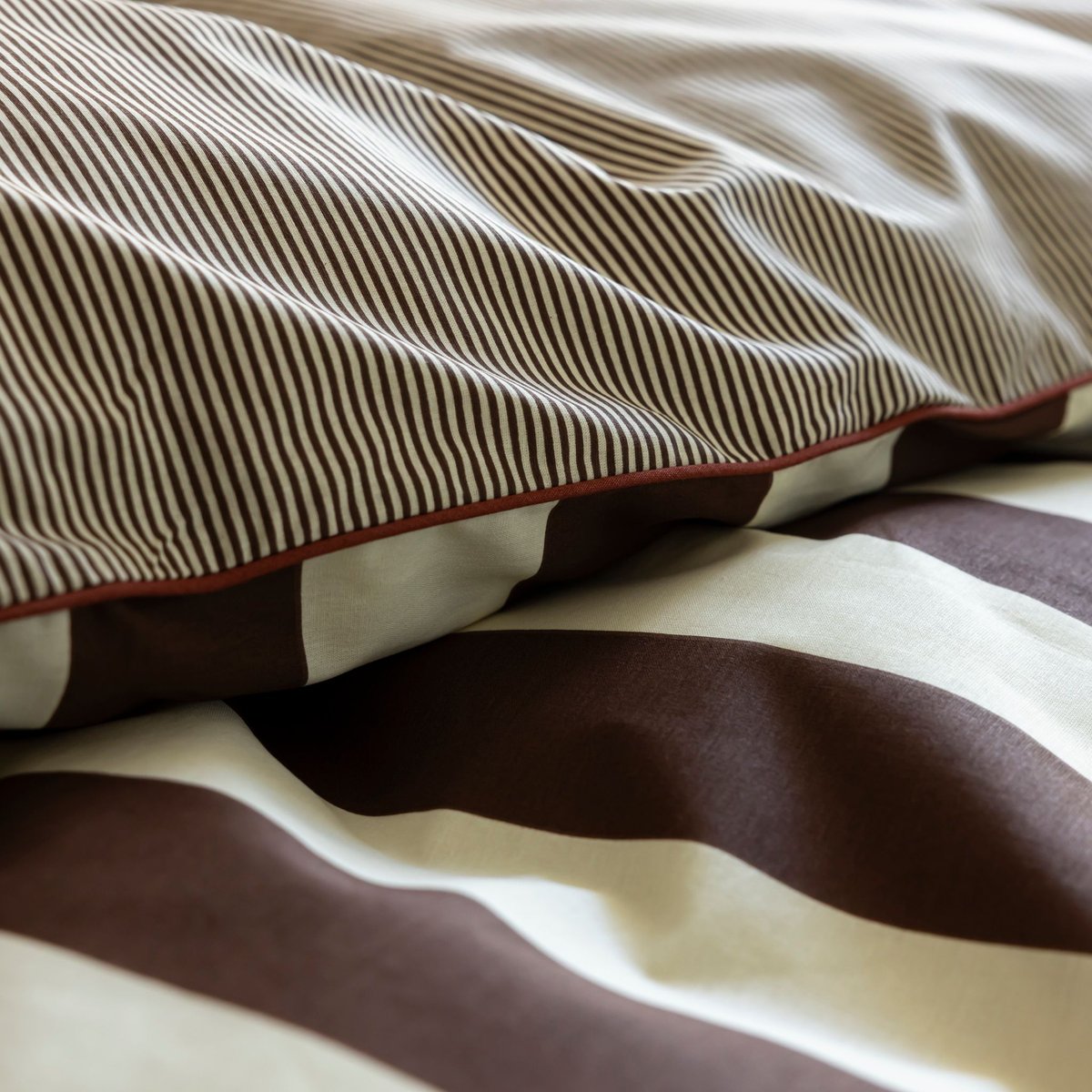 Parure de lit coton rayure  - NOVA marron, TERRE DE NUIT