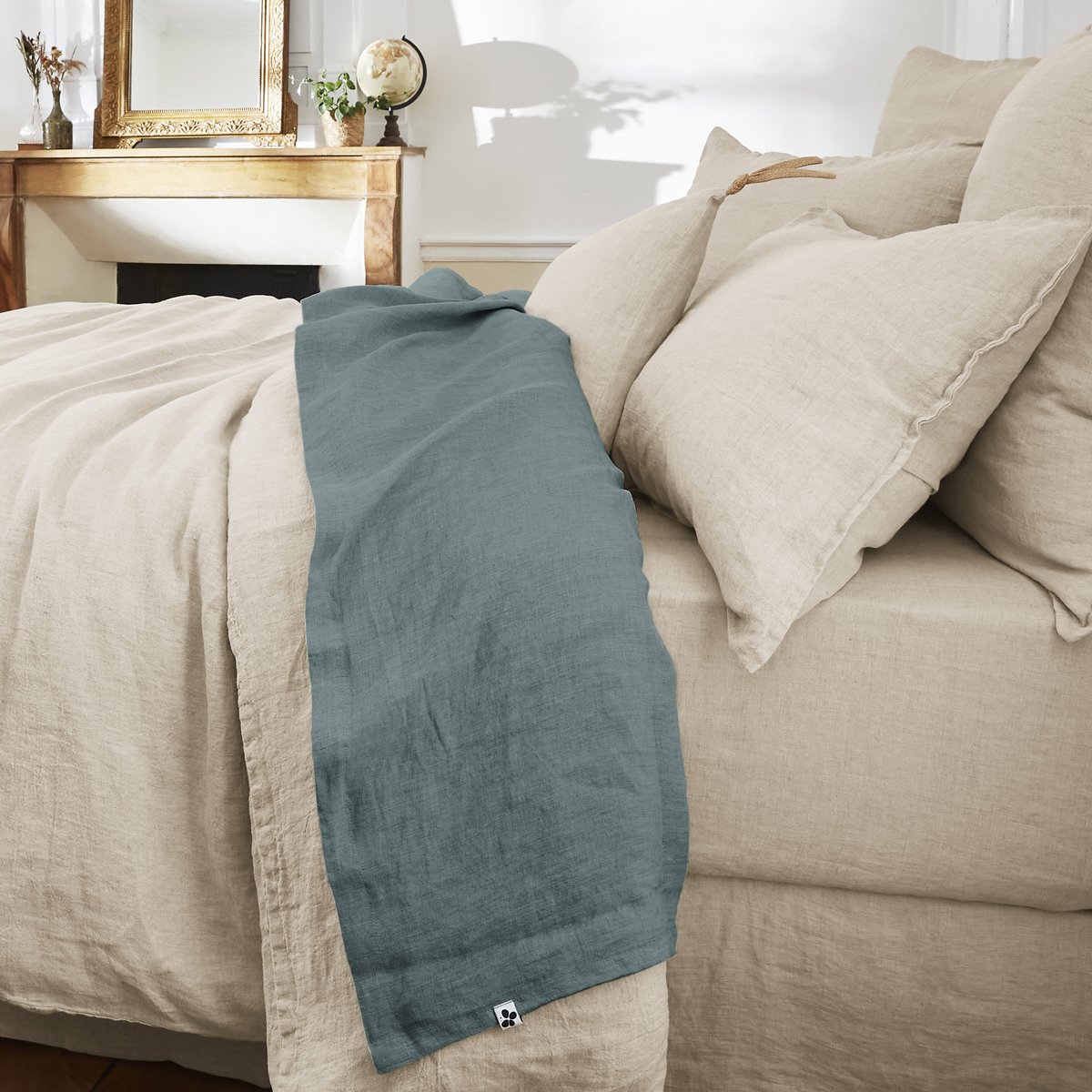 Drap plat lin lavé collection Soline anthracite, EDEN