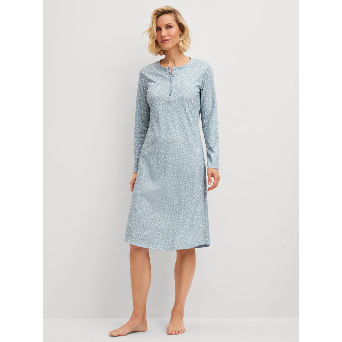 Chemise de nuit manches longues, longueur 110 cm manches longues Coton MIDNIGHT DREAMS dusty grey, CALIDA