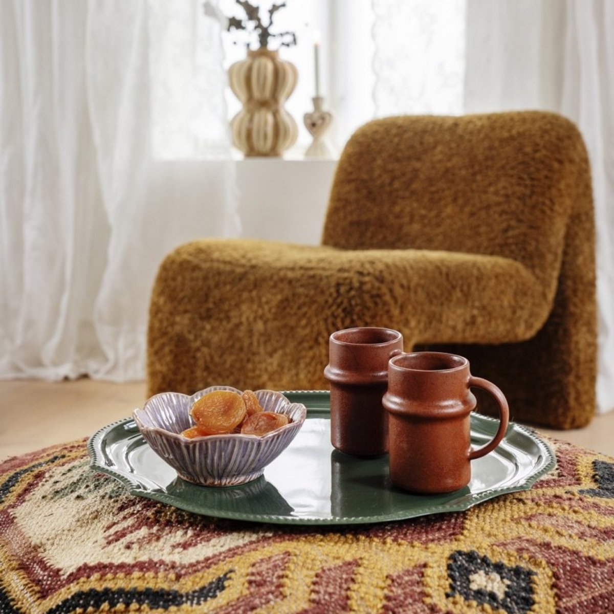 Pouf décoratif floral jute tissé main multicolore, MADAM STOLTZ