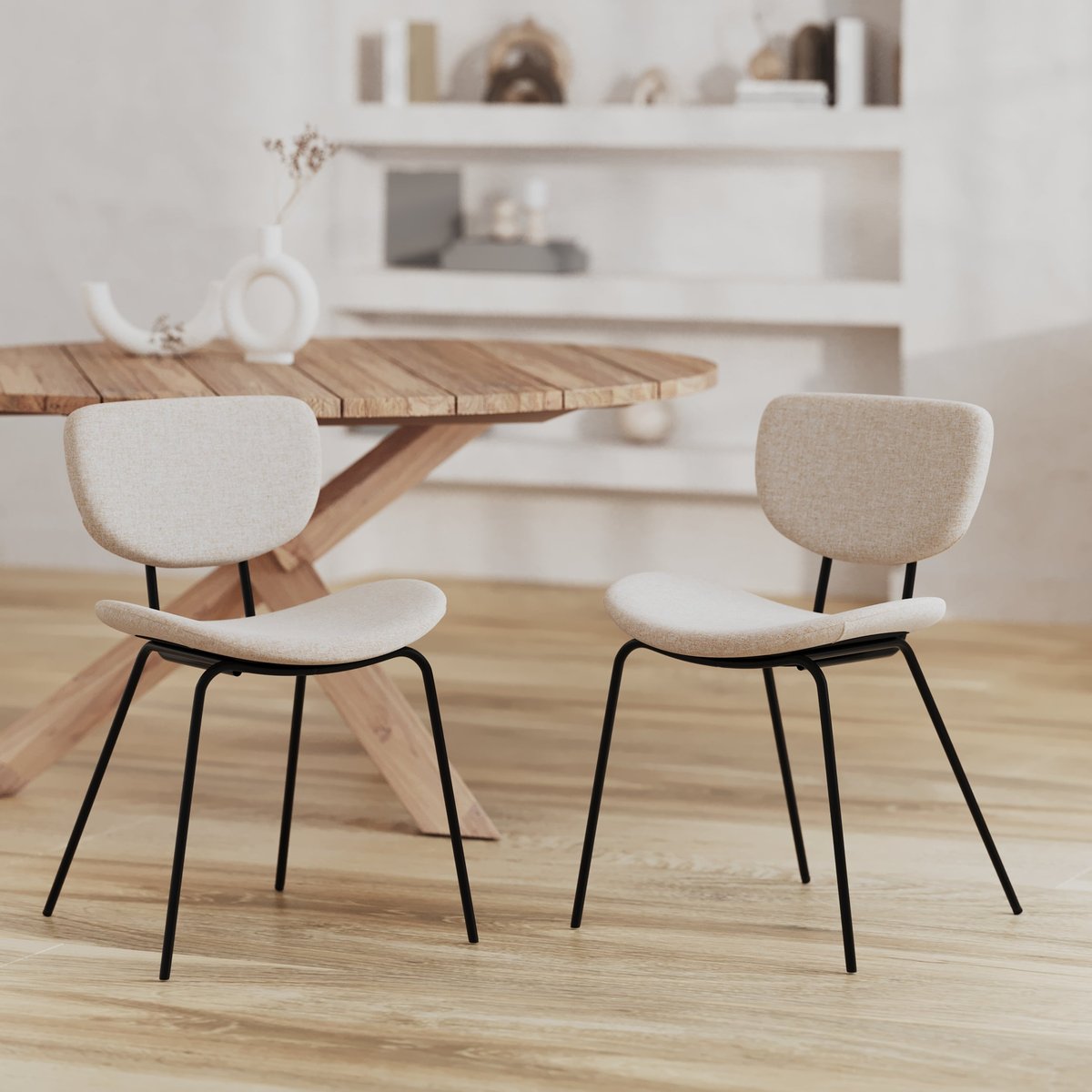 Lot de 2 chaises en tissu et pieds en métal - VERNER beige, MAISON PAVANE