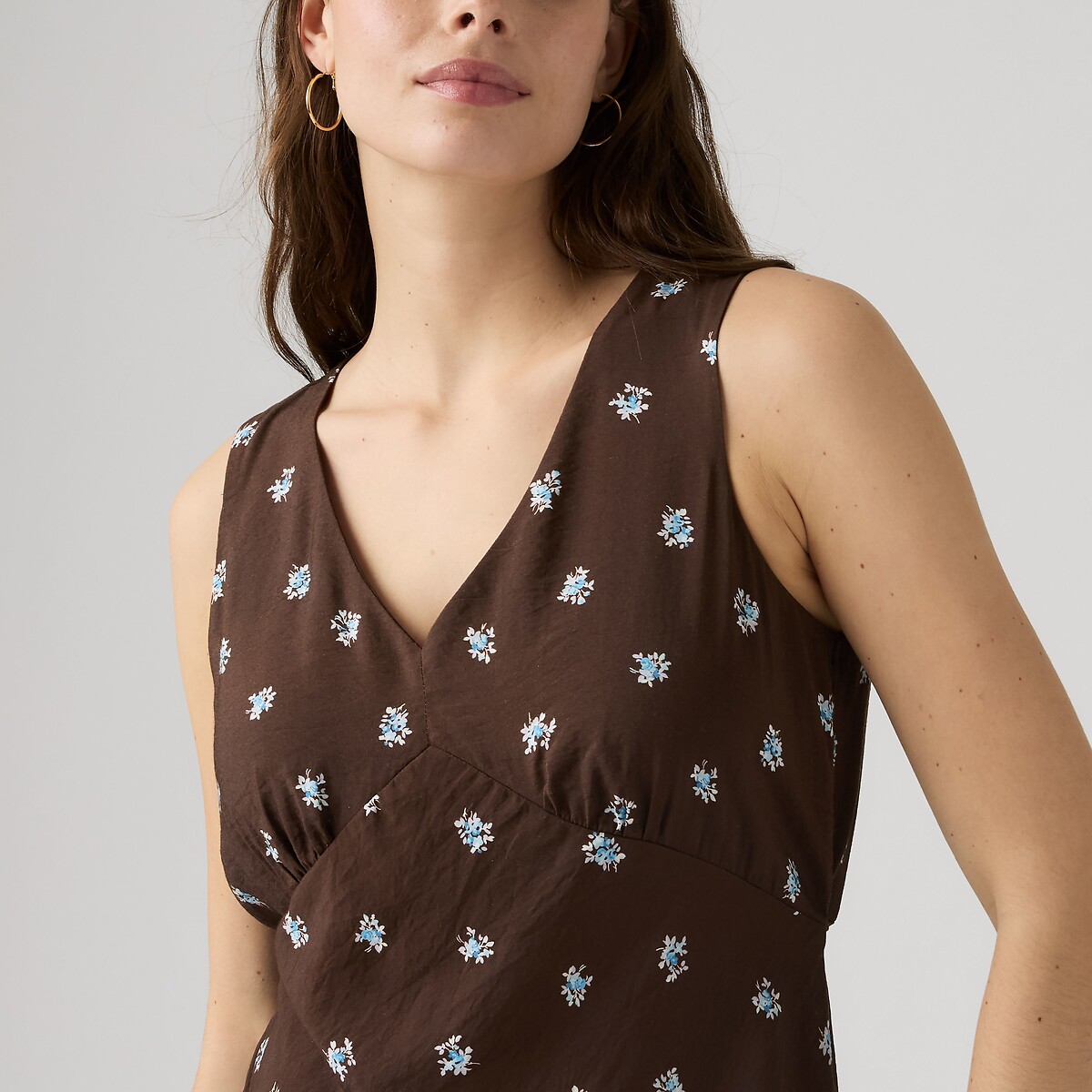 Vestido midi sem mangas, com decote em V e padrão floral estampado castanho, LEVI'S