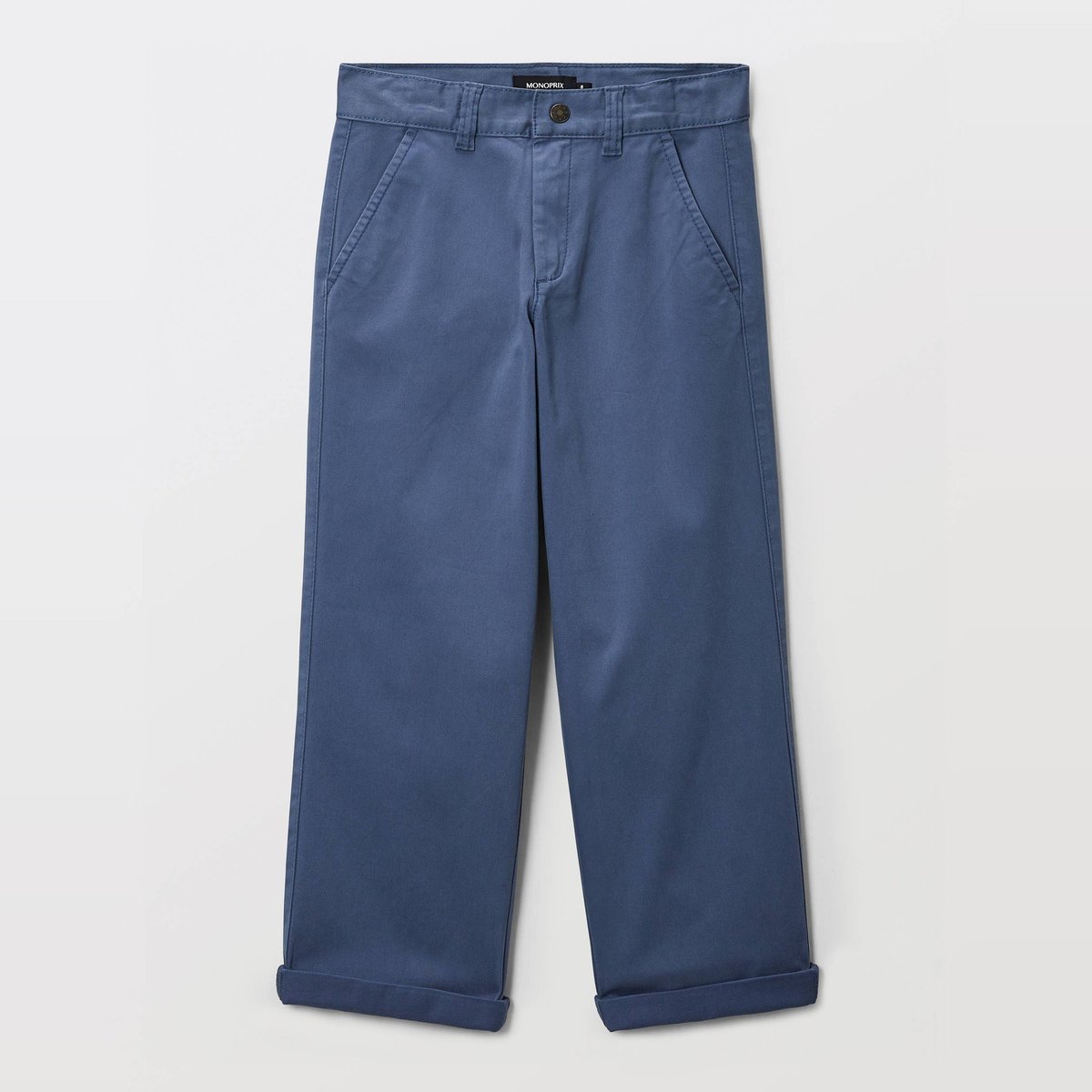 Pantalon chino droit uni, en coton mer, MONOPRIX
