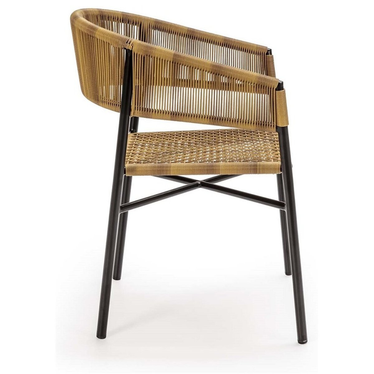 Chaise de jardin tressée avec accoudoirs noir et naturel, RECOLLECTION