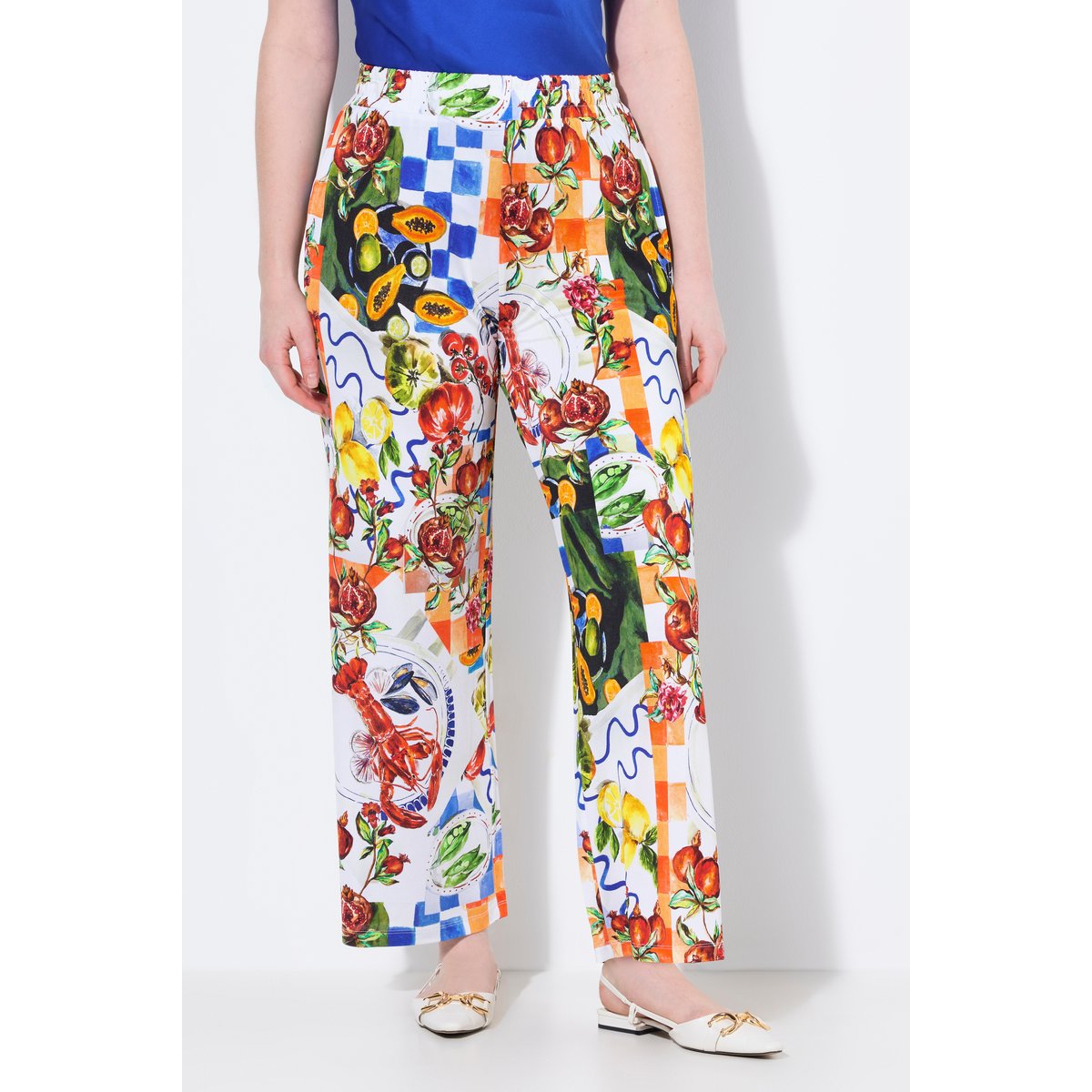 Pantalon au tombé fluide. Jambe large et bleu cobalt, ULLA POPKEN