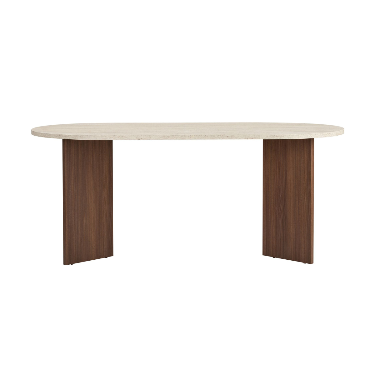 Table à manger avec bords arrondis - SABLE travertin/ noyer, CALICOSY