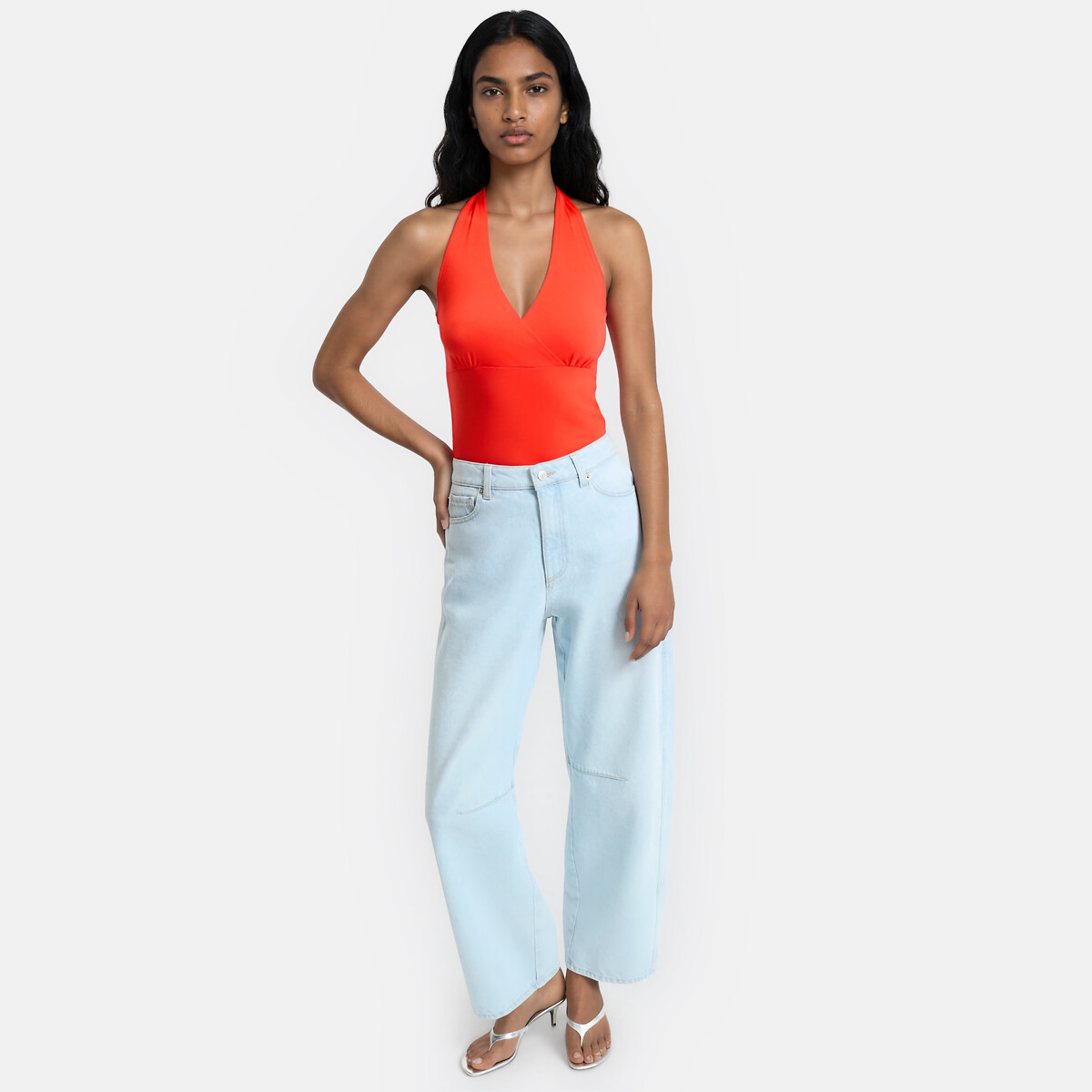Débardeur col croisé, effet cache-cœur, en maille jersey rouge grenadine, LA REDOUTE COLLECTIONS