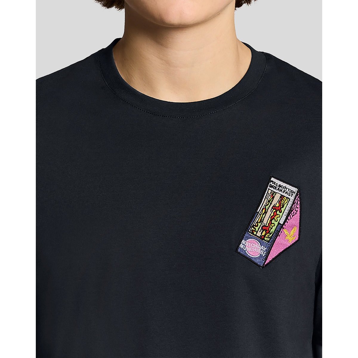 T-shirt brodé graphique col rond bleu foncé marine, LYLE & SCOTT
