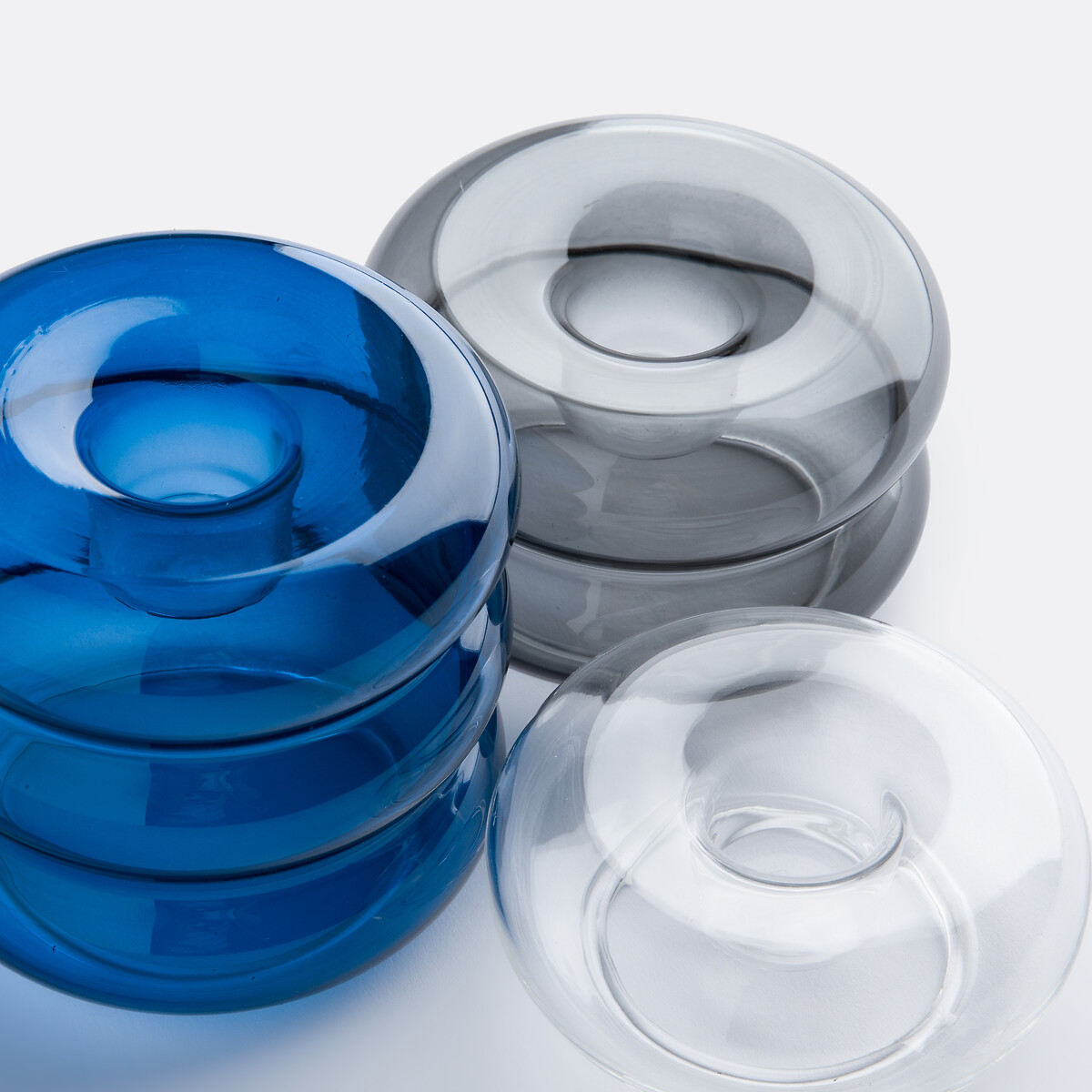 Lot de 3 bougeoirs en verre coloré, Leramo bleu/gris, LA REDOUTE INTERIEURS