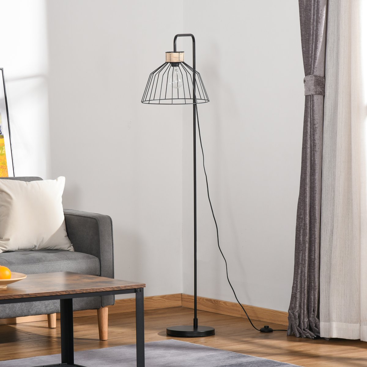 Lampadaire design industriel noir, HOMCOM