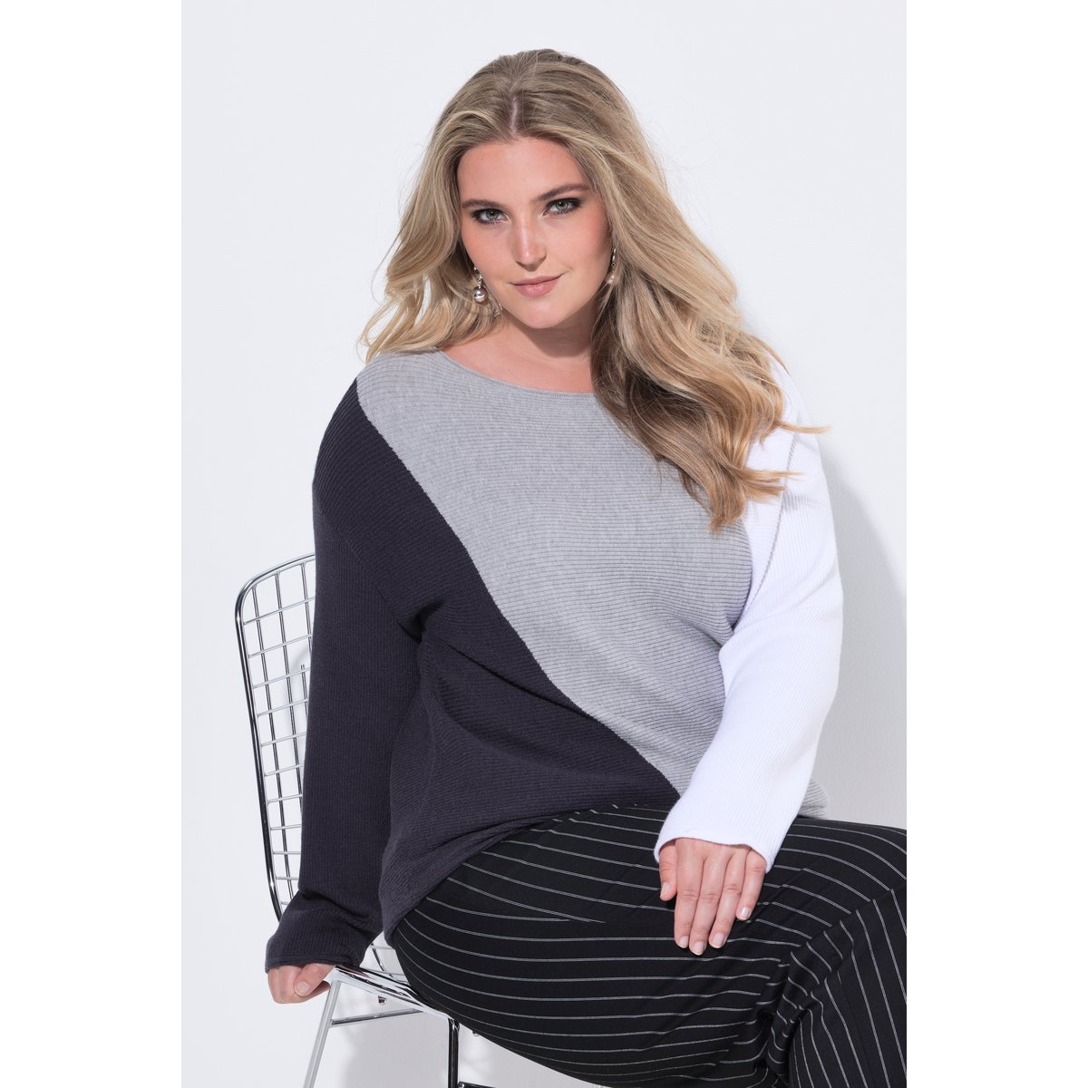 Pull à larges rayures gris chiné, ULLA POPKEN