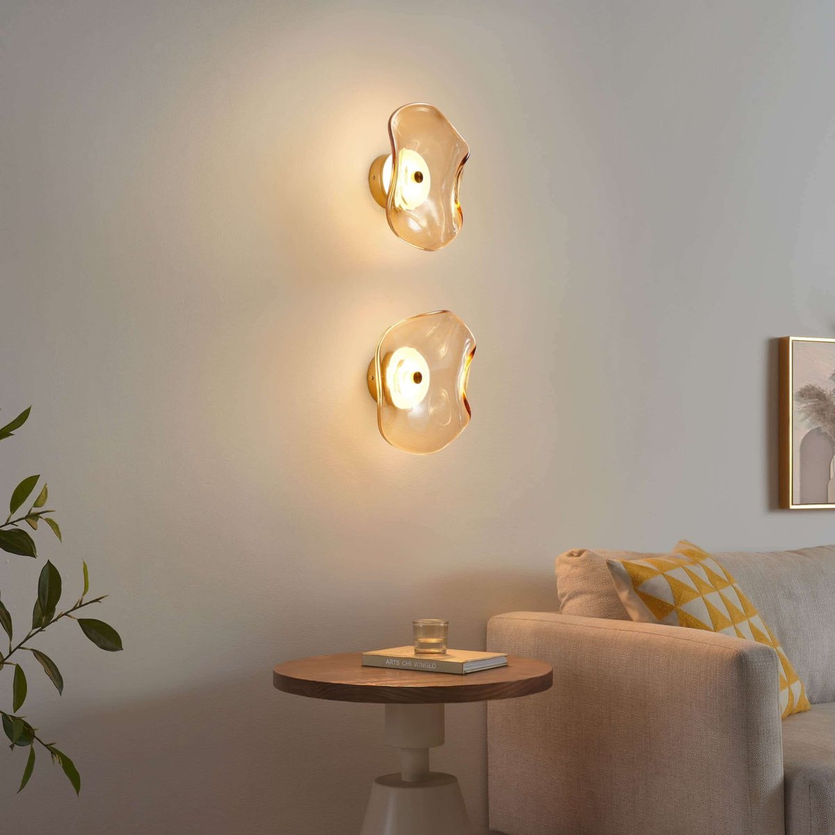 Applique LED verre ondulé - LYSA ambré et laiton, KOSILUM