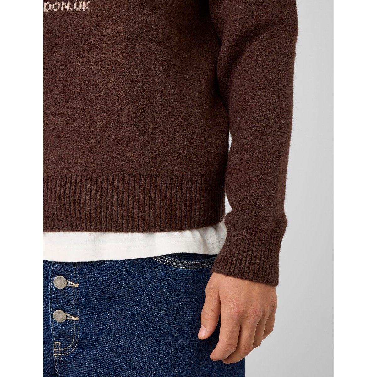 Pull col rond jacquard marron foncée, BZB