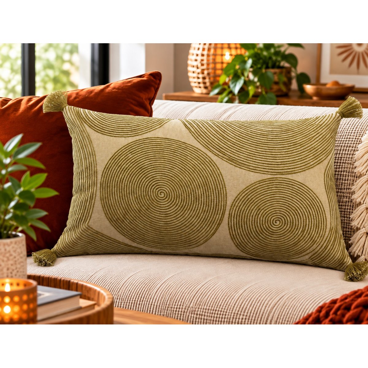 Coussin brodé Étincelle Lointaine naturel, EDEN