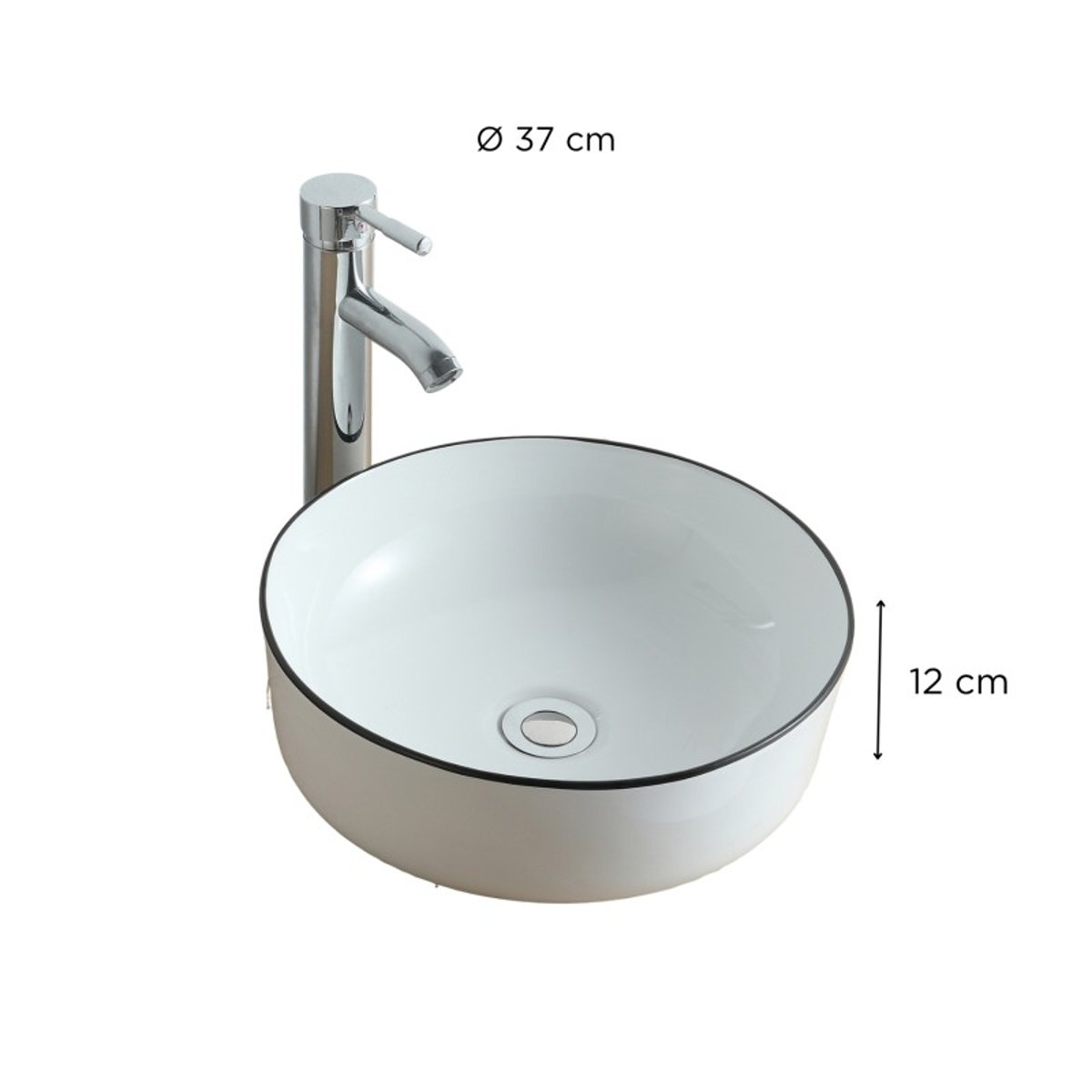Vasque à poser ronde en céramique avec liseré 37cm DIEGO v002233, MOB IN