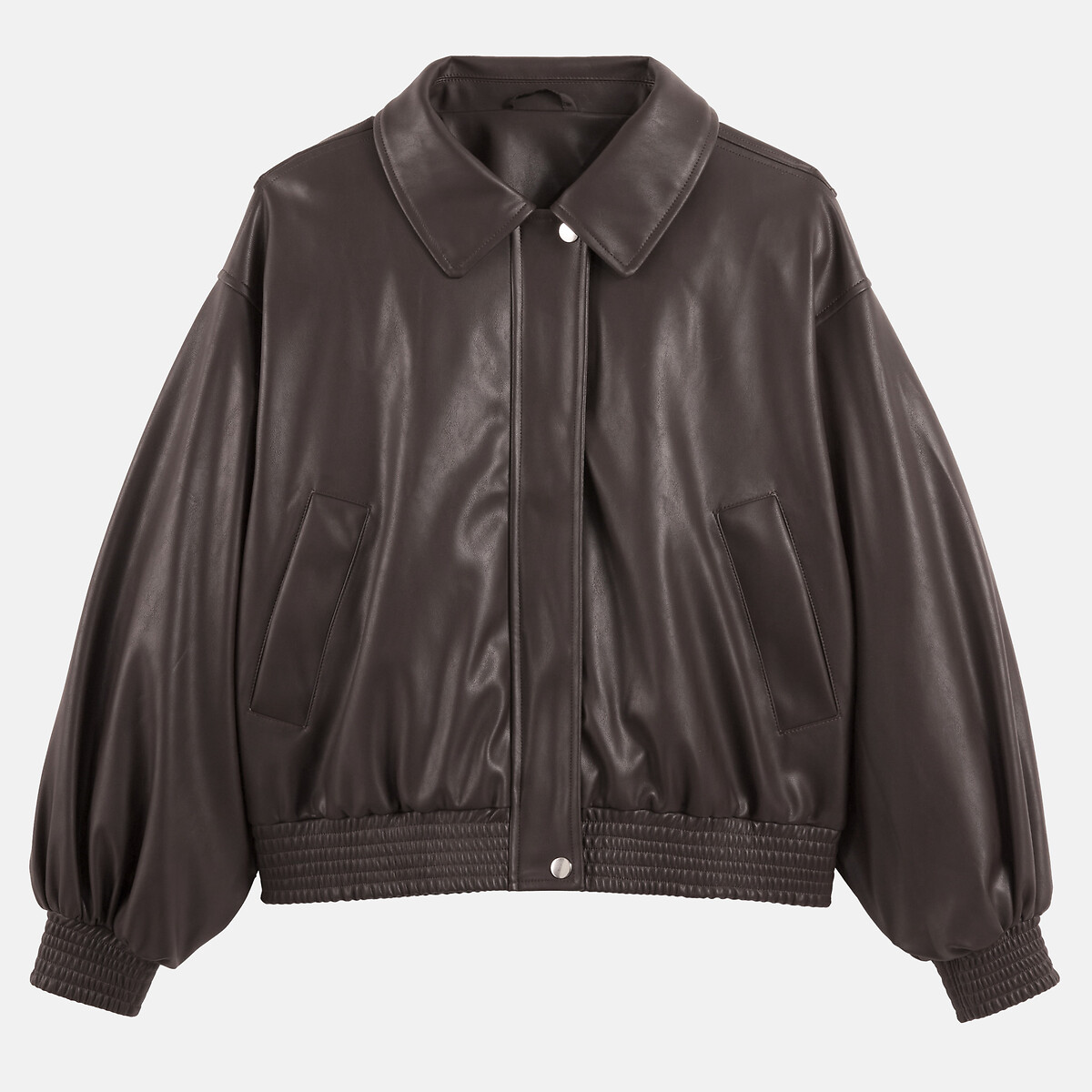 Faux Leather Short Zip-Up Mid-Season Jacket chocolate brown, LA REDOUTE COLLECTIONS
