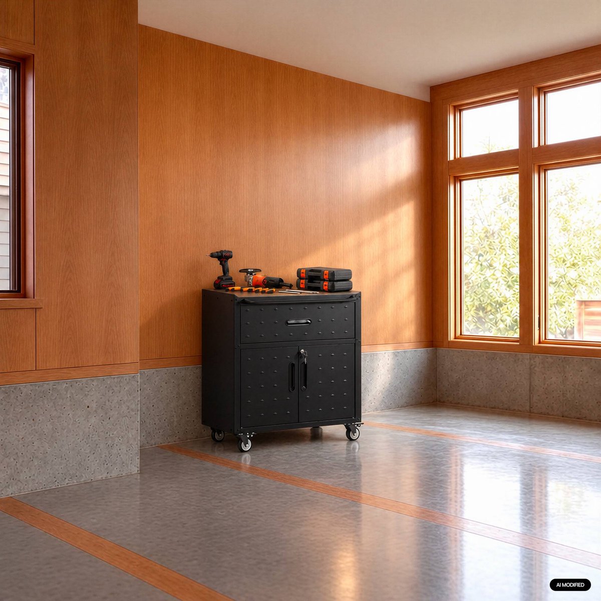 Meuble bas de rangement pour garage avec 1 tiroir et 2 portes  BOBBY noir, SWEEEK