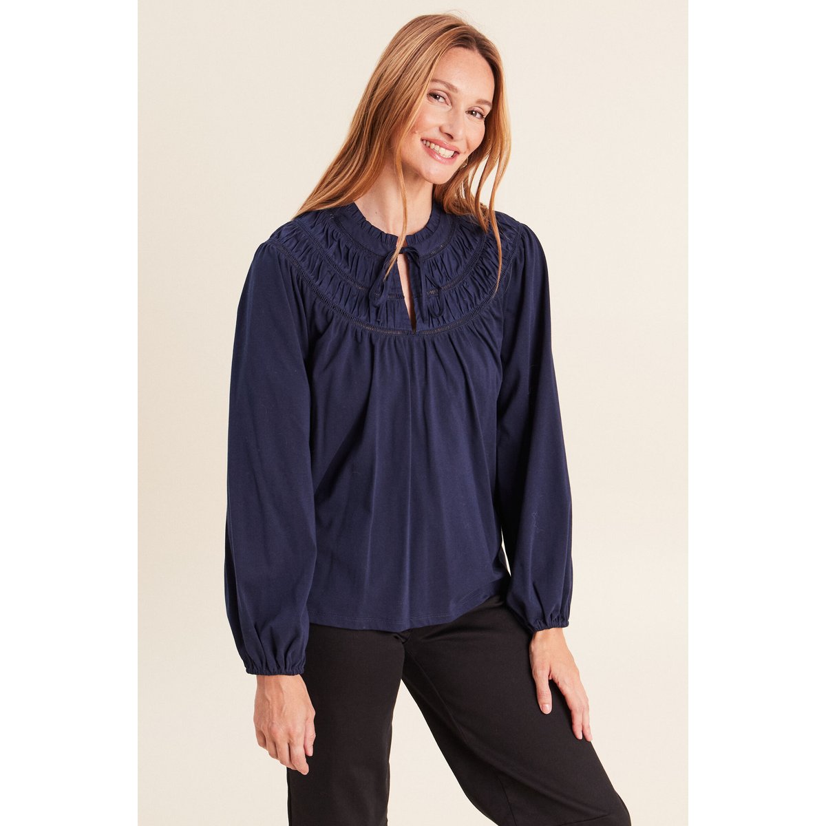 Blouse col tunisien manches longues bleu marine, BREAL