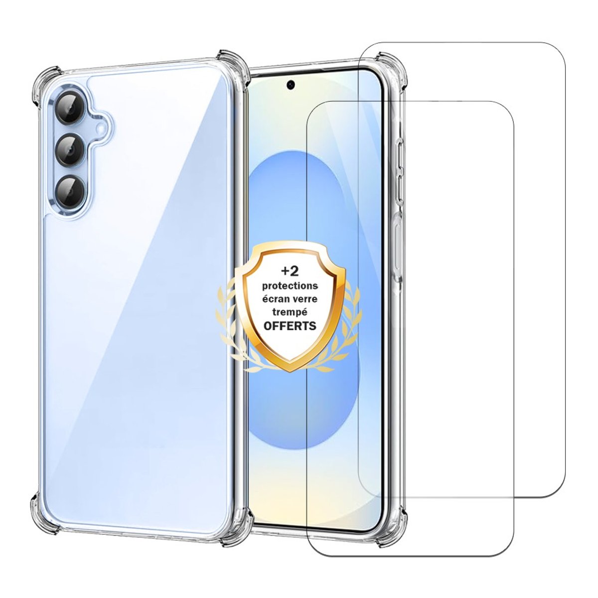 Coque Galaxy S25 antichoc + 2 vitres transparent, EVETANE