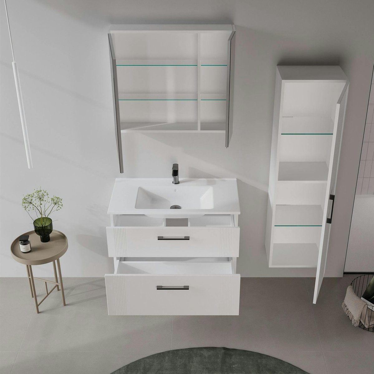 Meuble suspendu 2 tiroirs + vasque 85 cm ONDIA blanc, PIER IMPORT