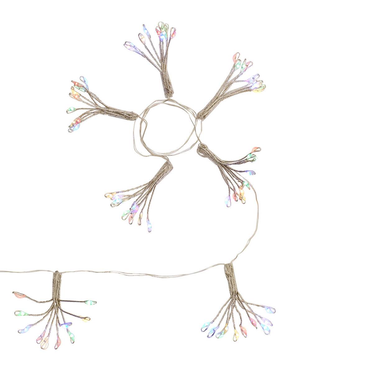 Guirlande lumineuse à pompons d'intérieur 1 m 100 LED blanc chaud fil cuivre à piles multicolore, FEERIC LIGHTS & CHRISTMAS
