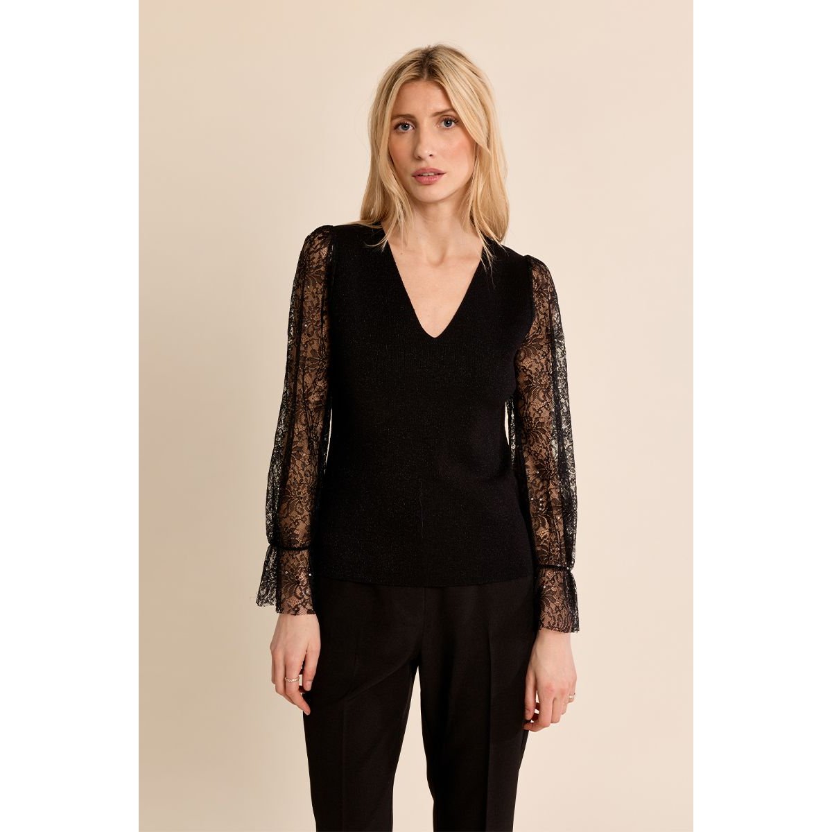Top manches dentelées noir, MOLLY BRACKEN