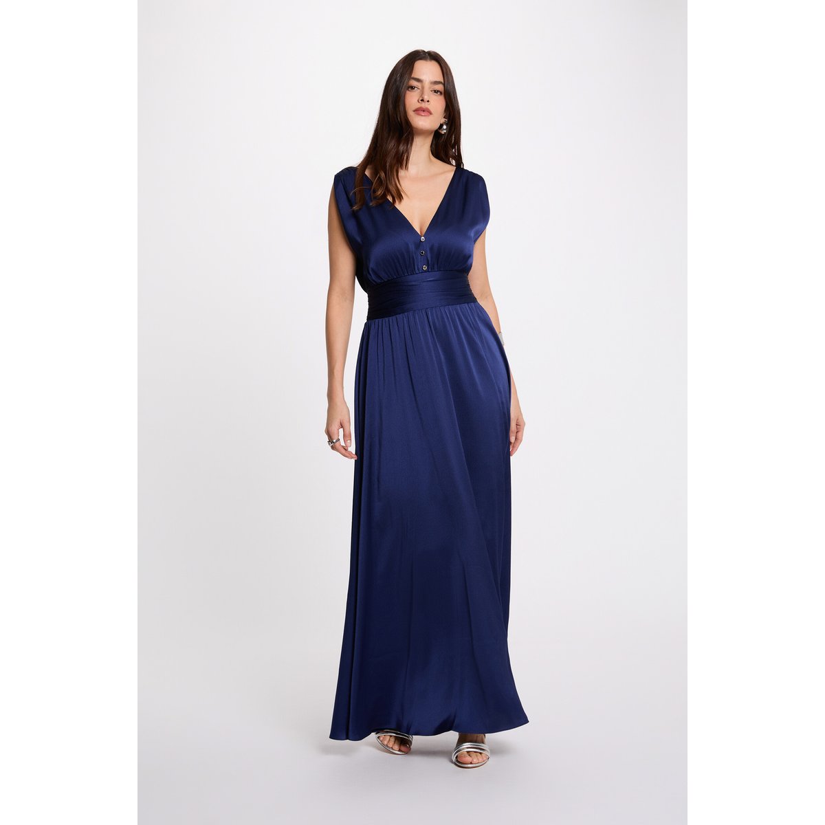 Robe longue fluide bleu marine, MORGAN