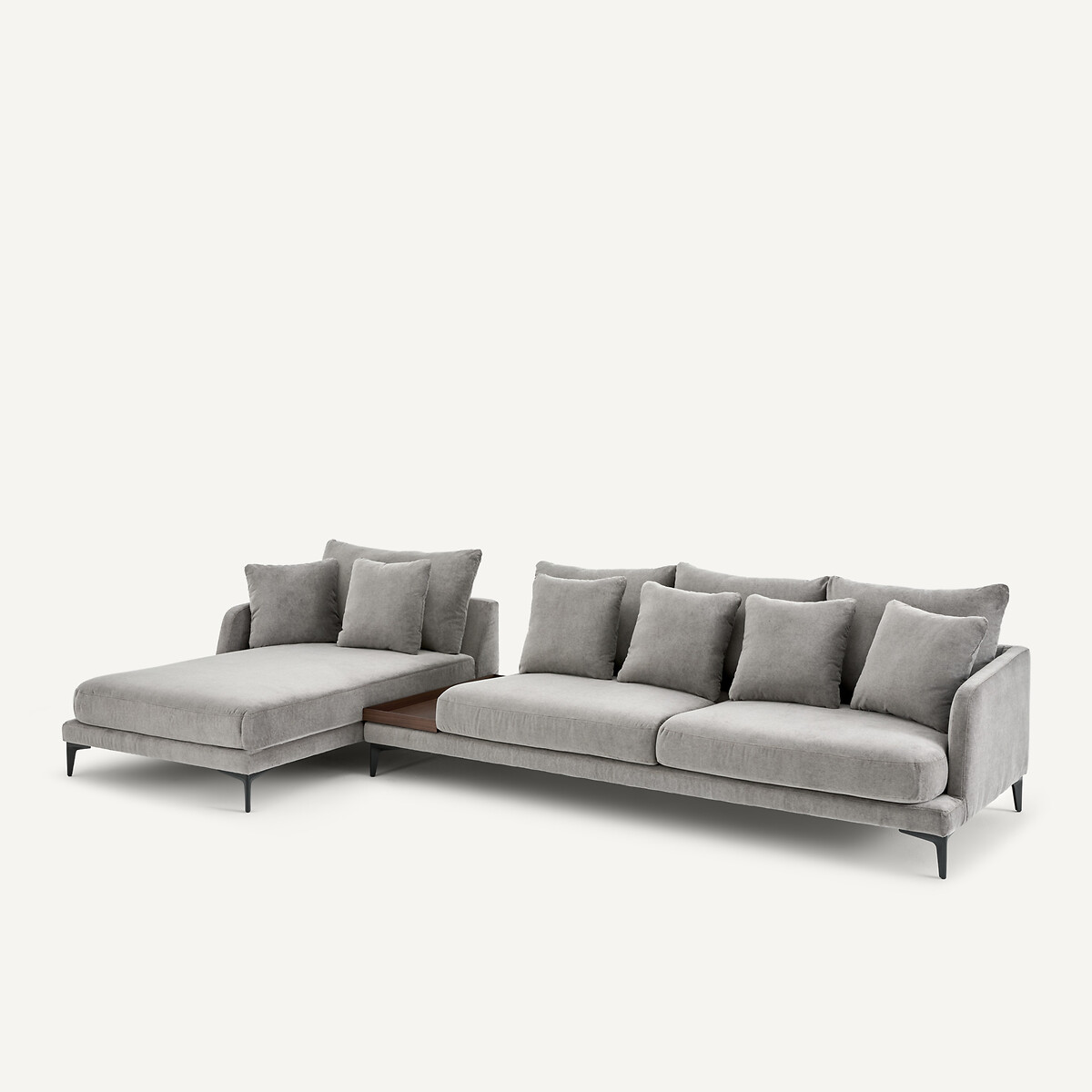 Demi-canapé avec plateau, en velours stone, MODERNISTE gris souris, EMMANUEL GALLINA X AM.PM