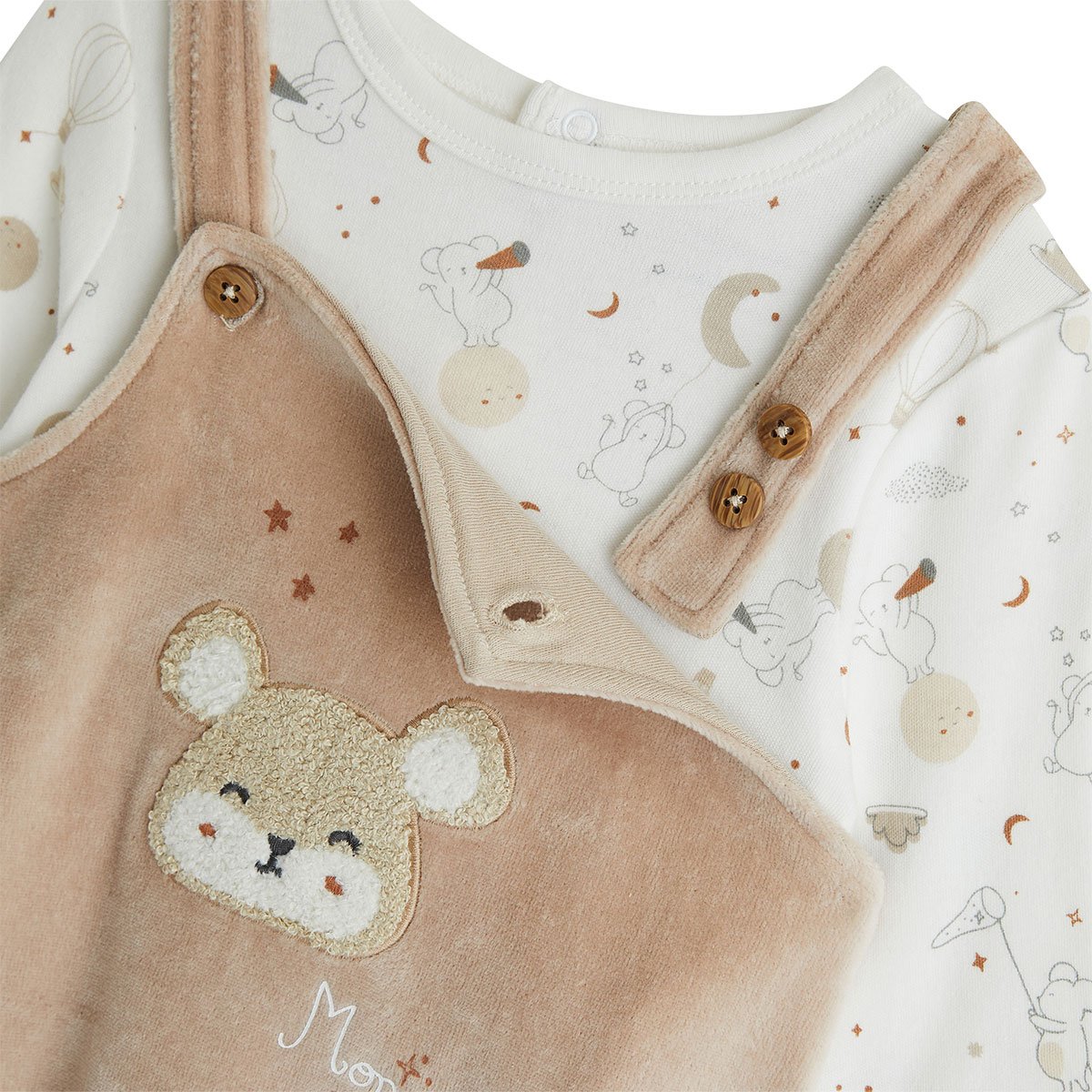 Ensemble salopette bébé en velours et t-shirt Eliah marron, PETIT BEGUIN