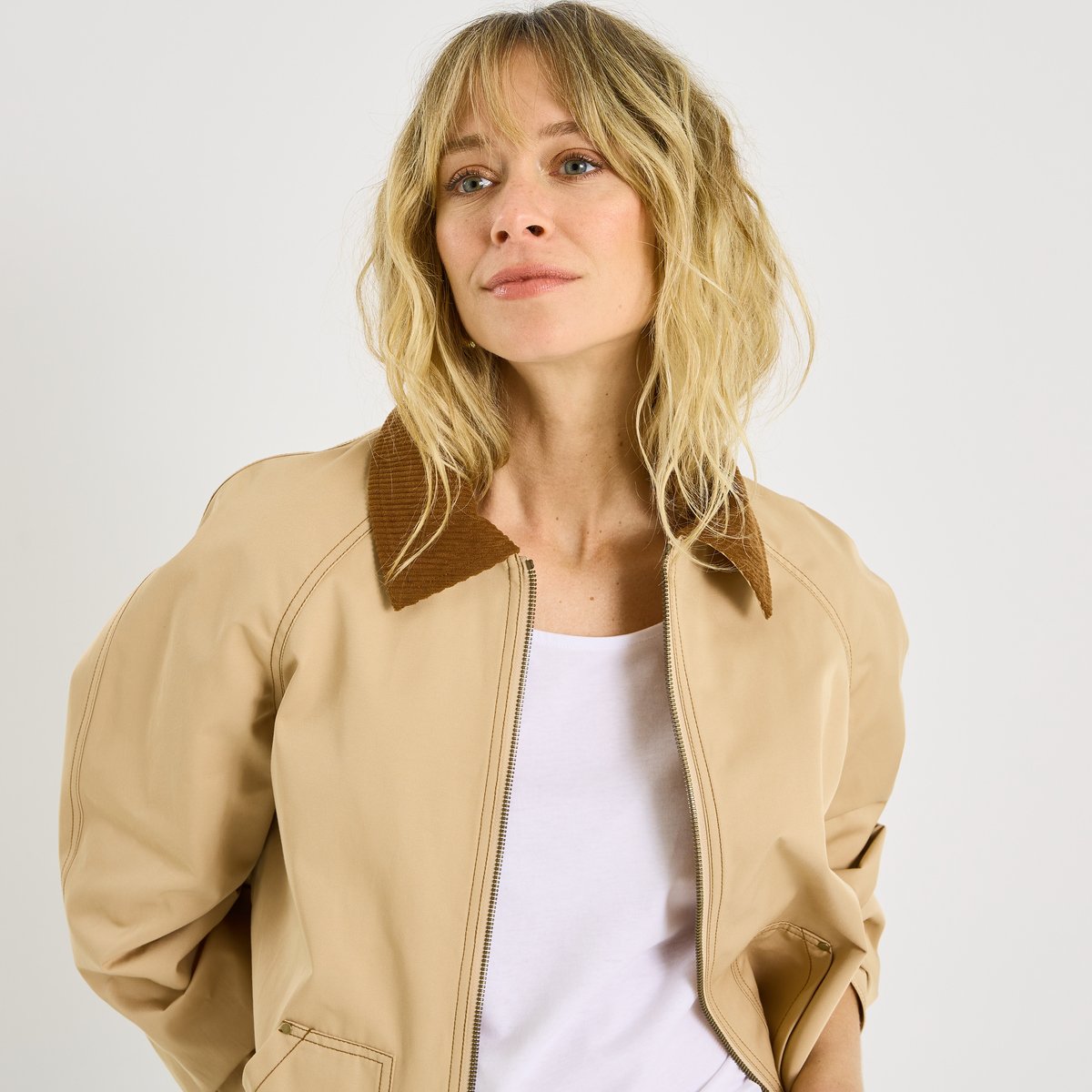 Parka courte zippée beige, GRAIN DE MALICE