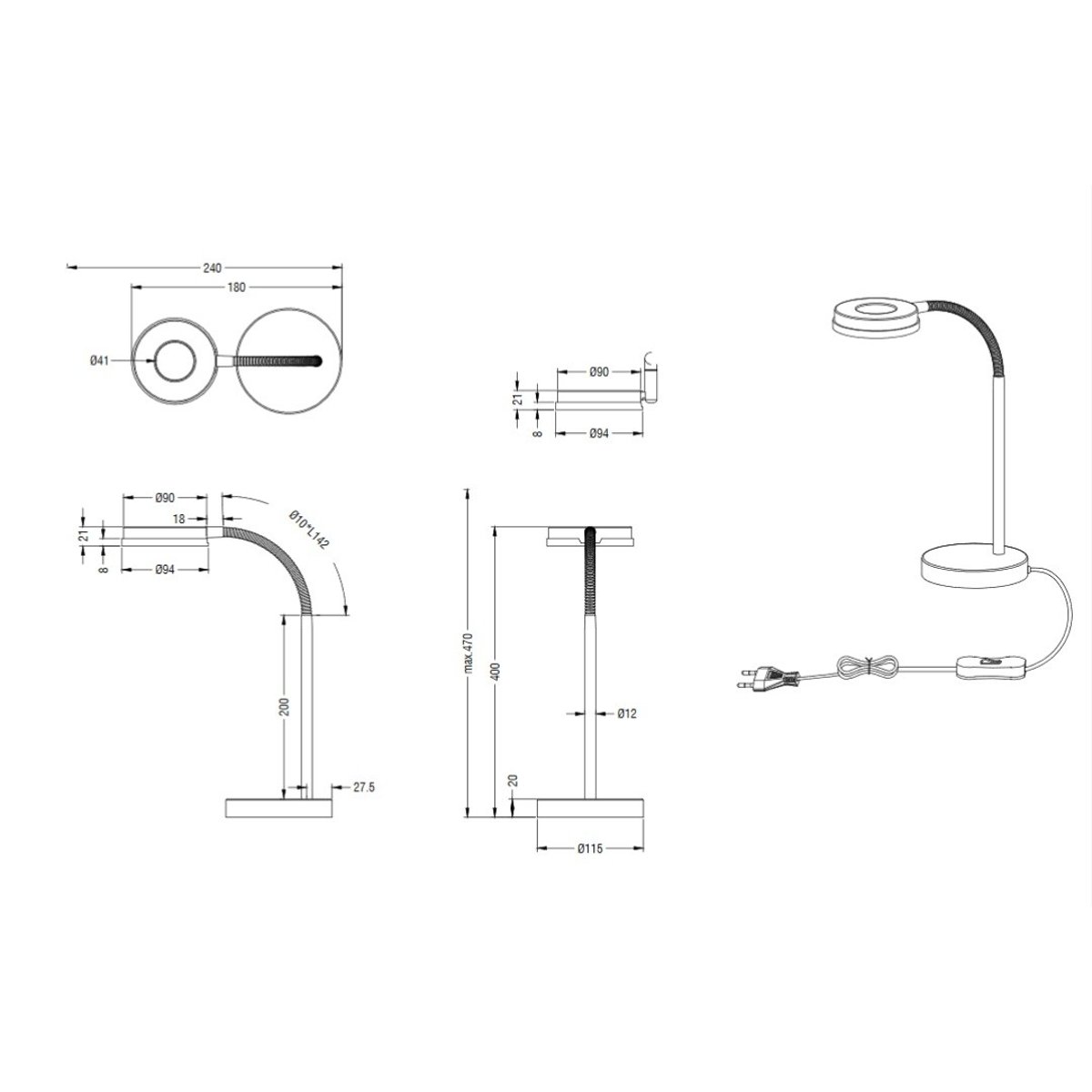 Lampe design en métal classique, RENNES blanc, TRIO
