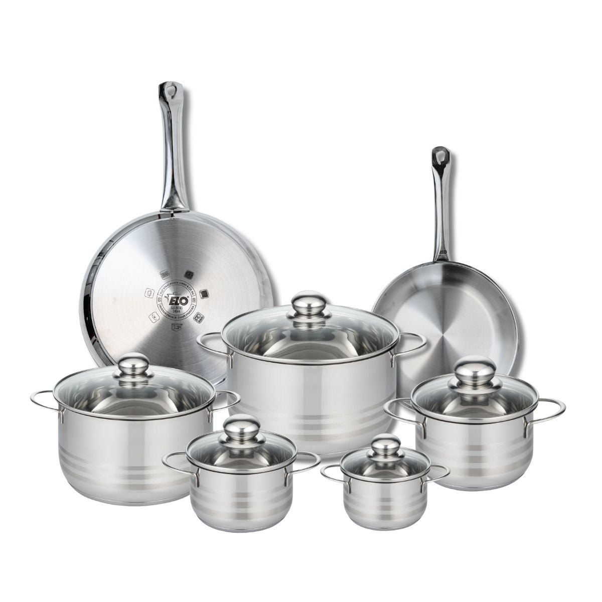 2 poêles 24/28cm + 5 faitouts 12/14/16/20/24cm PROFI BRILLANT gris, ELO