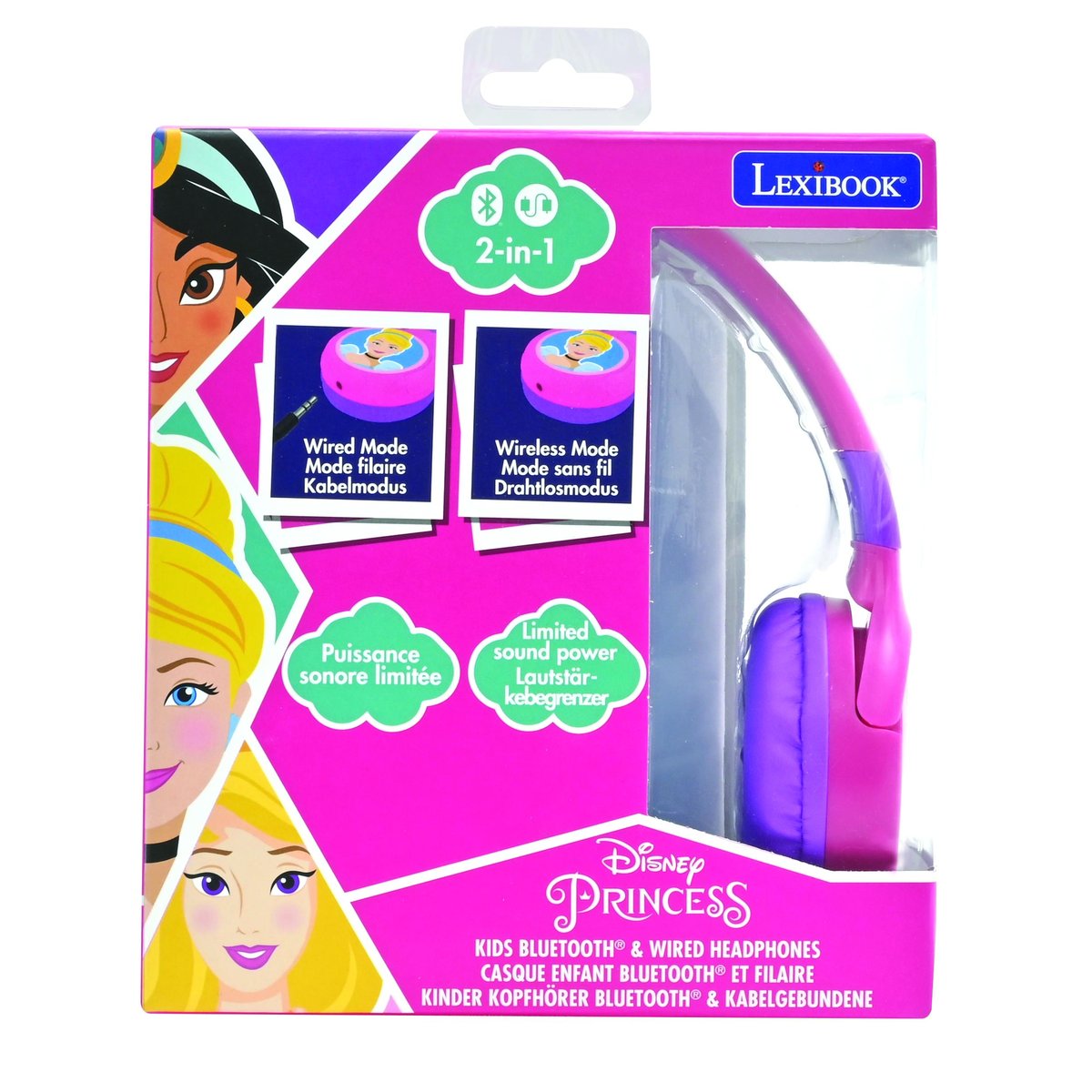 Casque 2 en 1 Bluetooth et Filaire Disney Princesse rose, LEXIBOOK