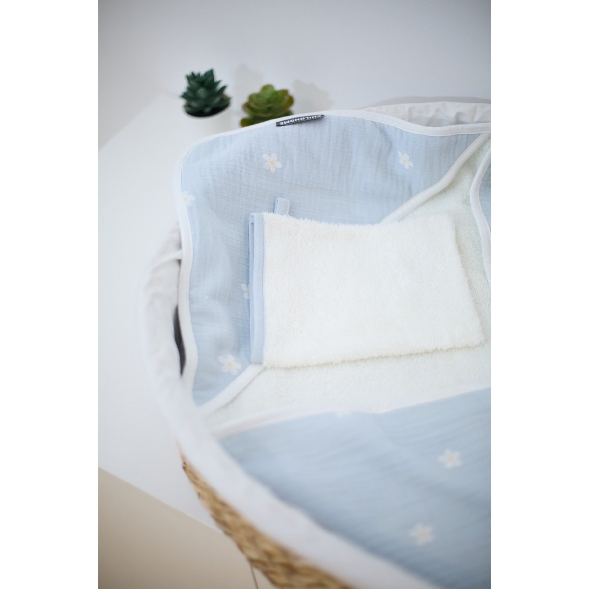 Cape de bain + gant 80 x 80 cm fleur bleu, CHILDHOME
