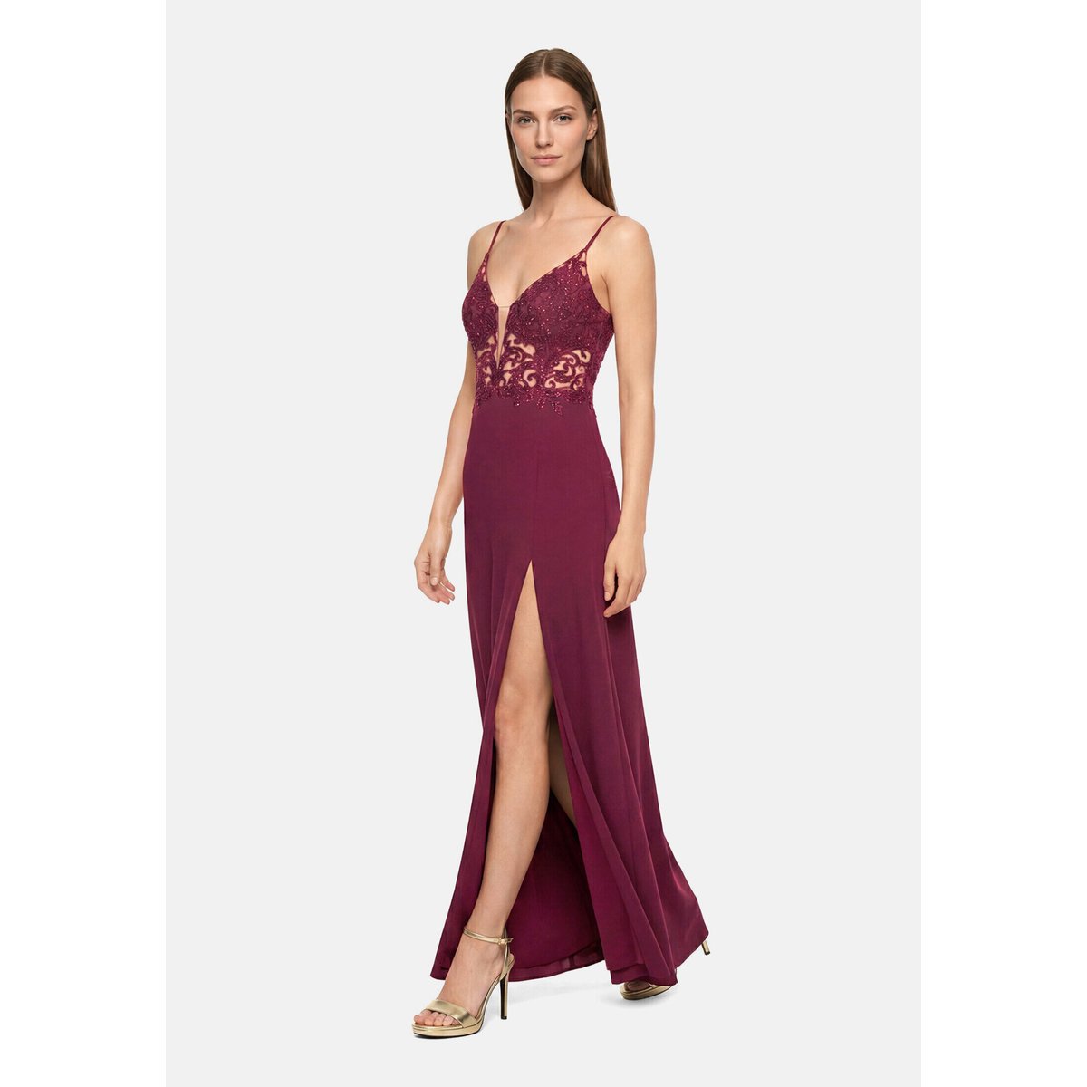 Robe de soirée à broderies prune wine, VERA MONT