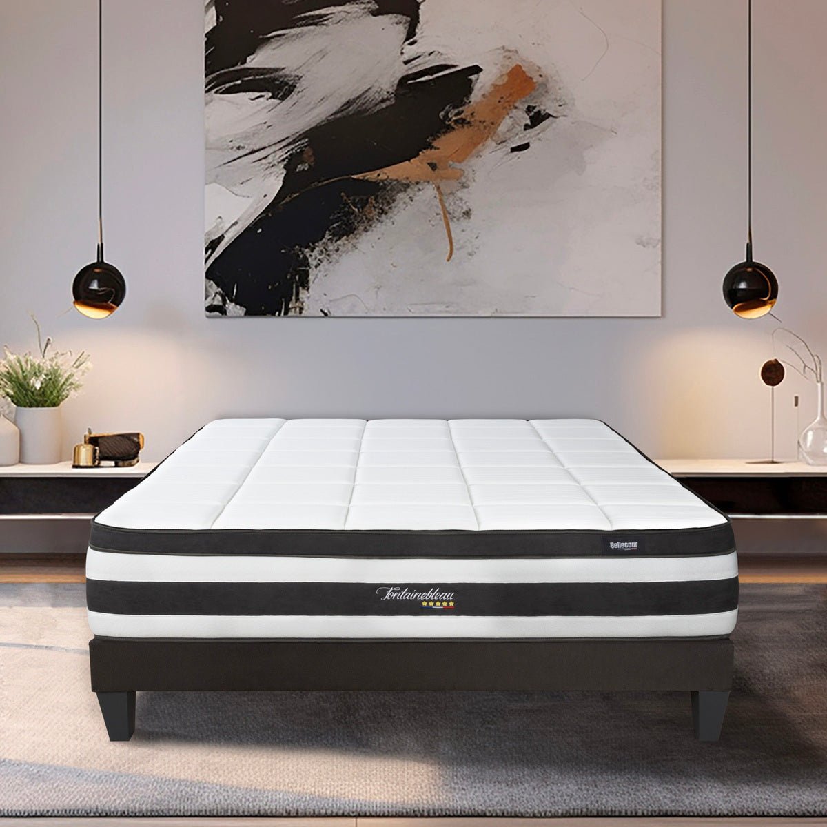 Ensemble Fontainebleau 90x190 cm Matelas Ressorts ensachés + Sommier Bois blanc, BELLECOUR